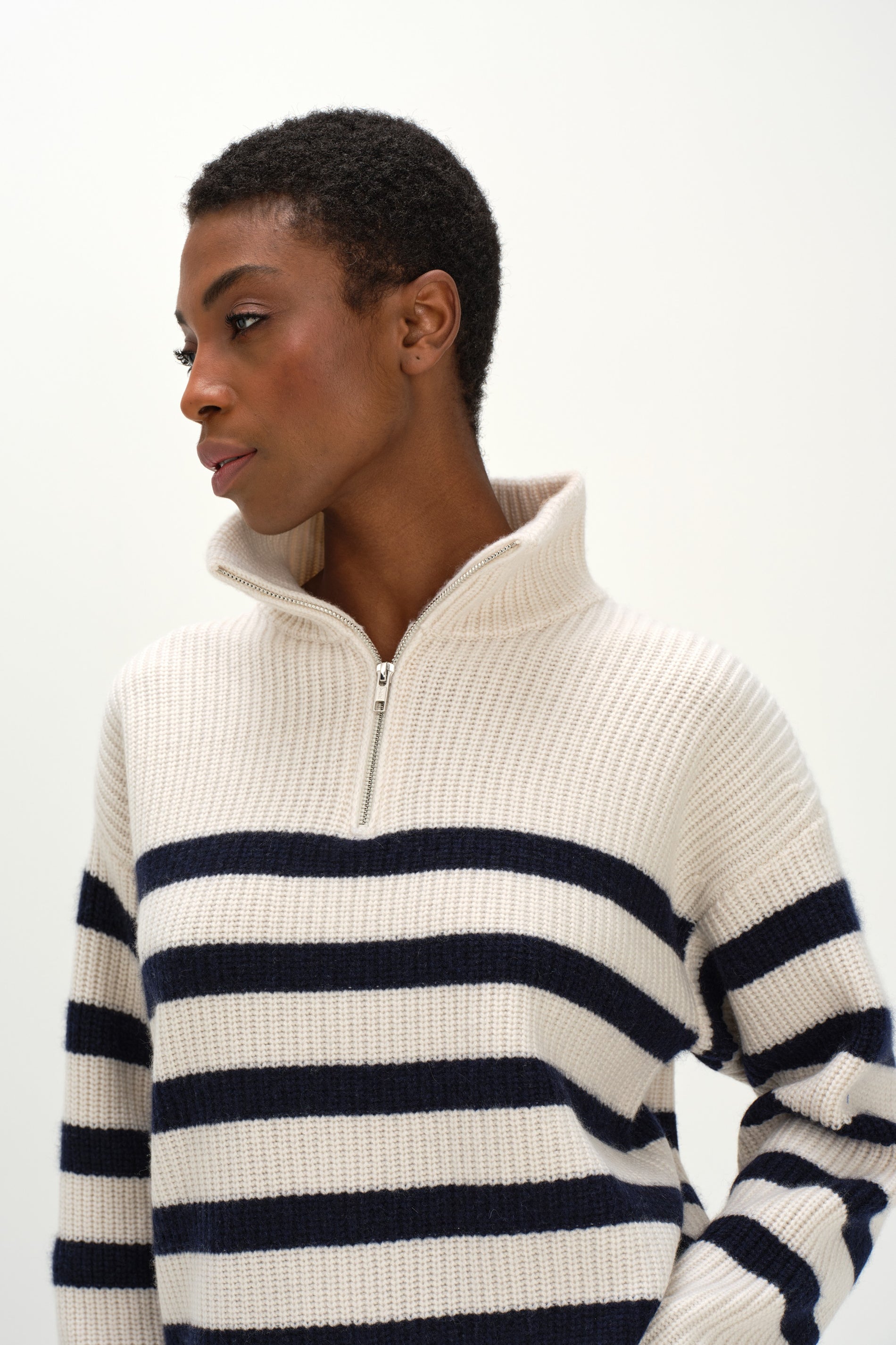 Davida Half Zip Striped Sweater Sweaters White/Navy