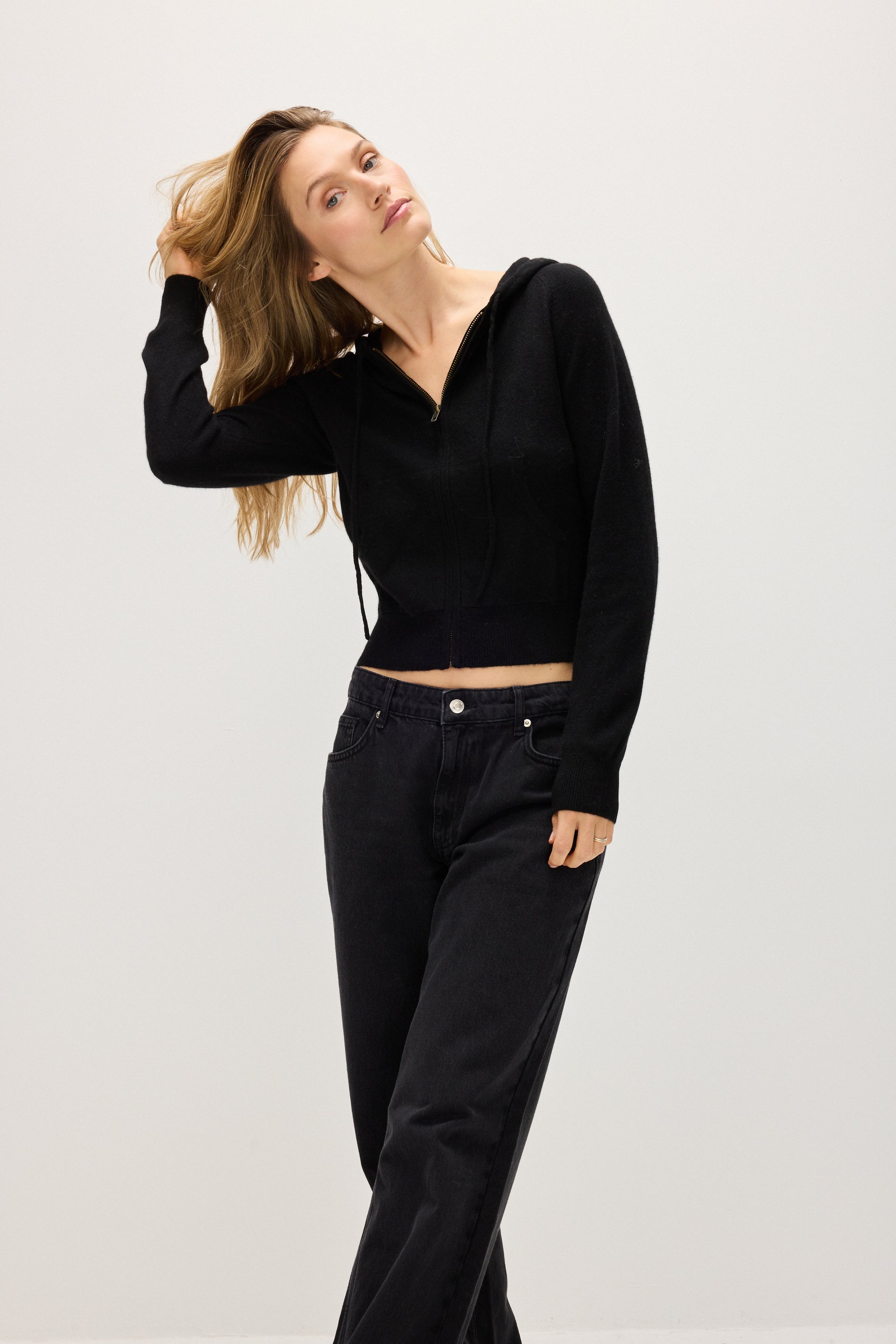 Davida Hoodie Zip Cardigans Black