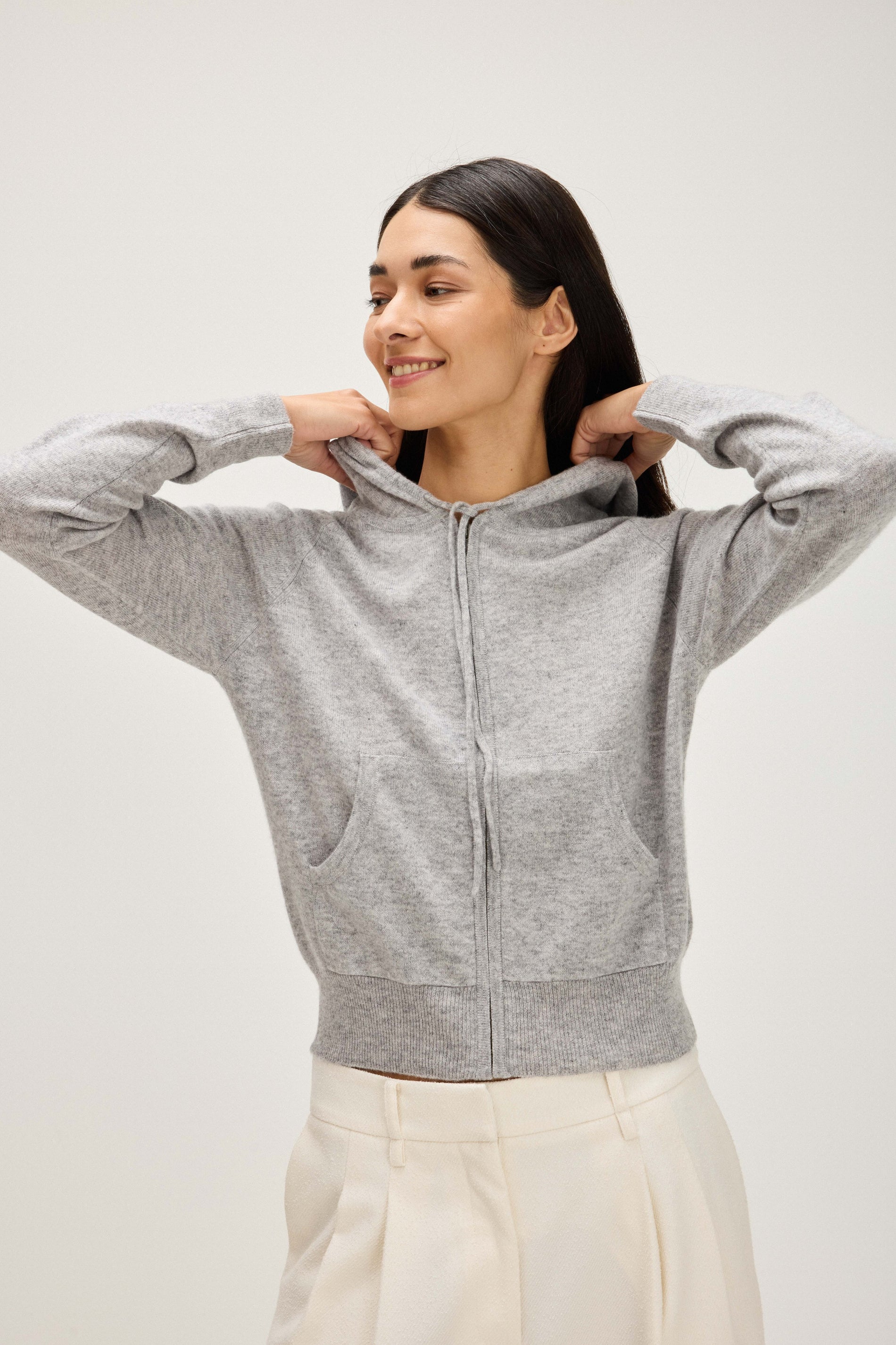 Davida Hoodie Zip Cardigans Light Grey