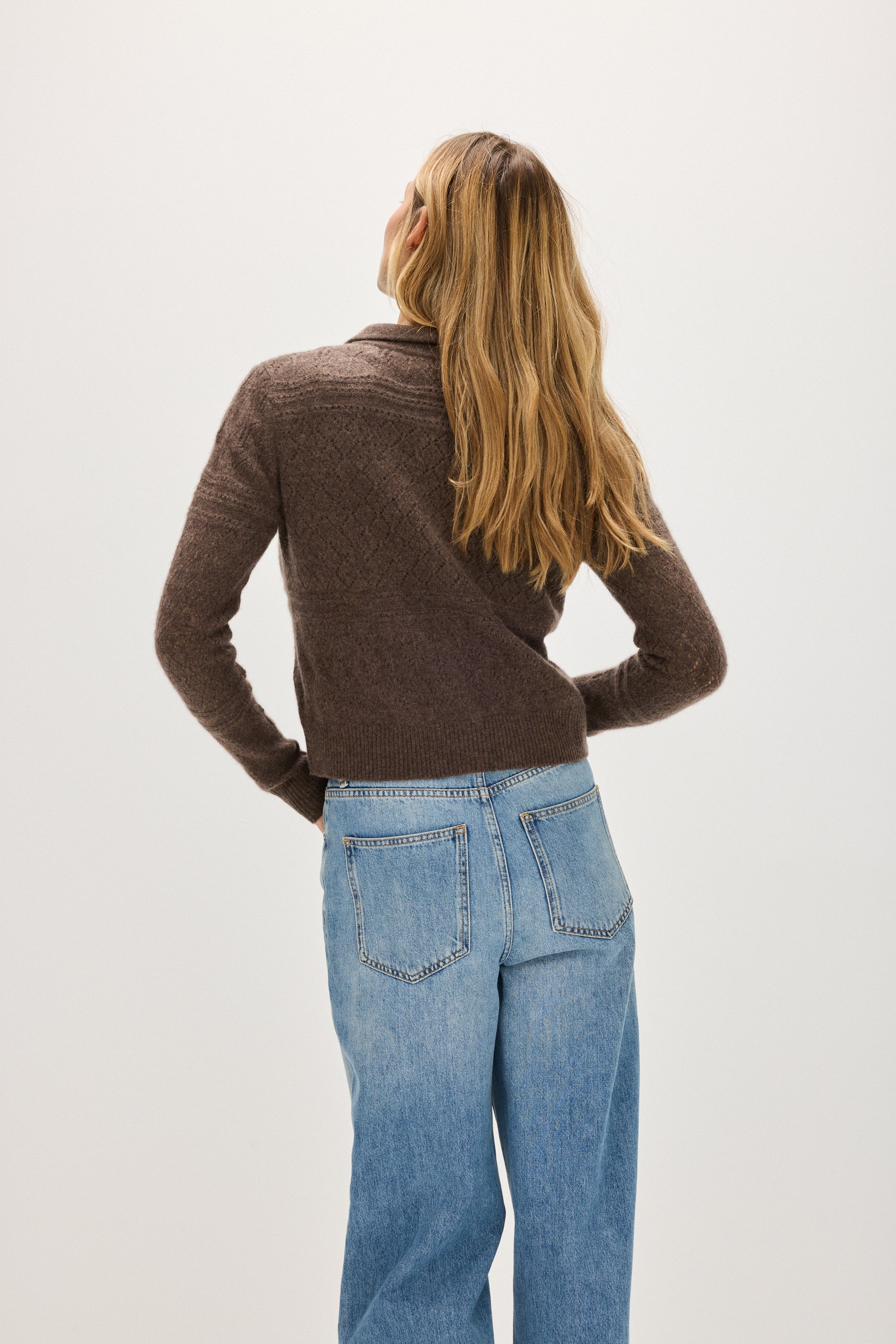 Davida Lace Knitted Collar Cardigan Long Sleeve Sweaters Cacao