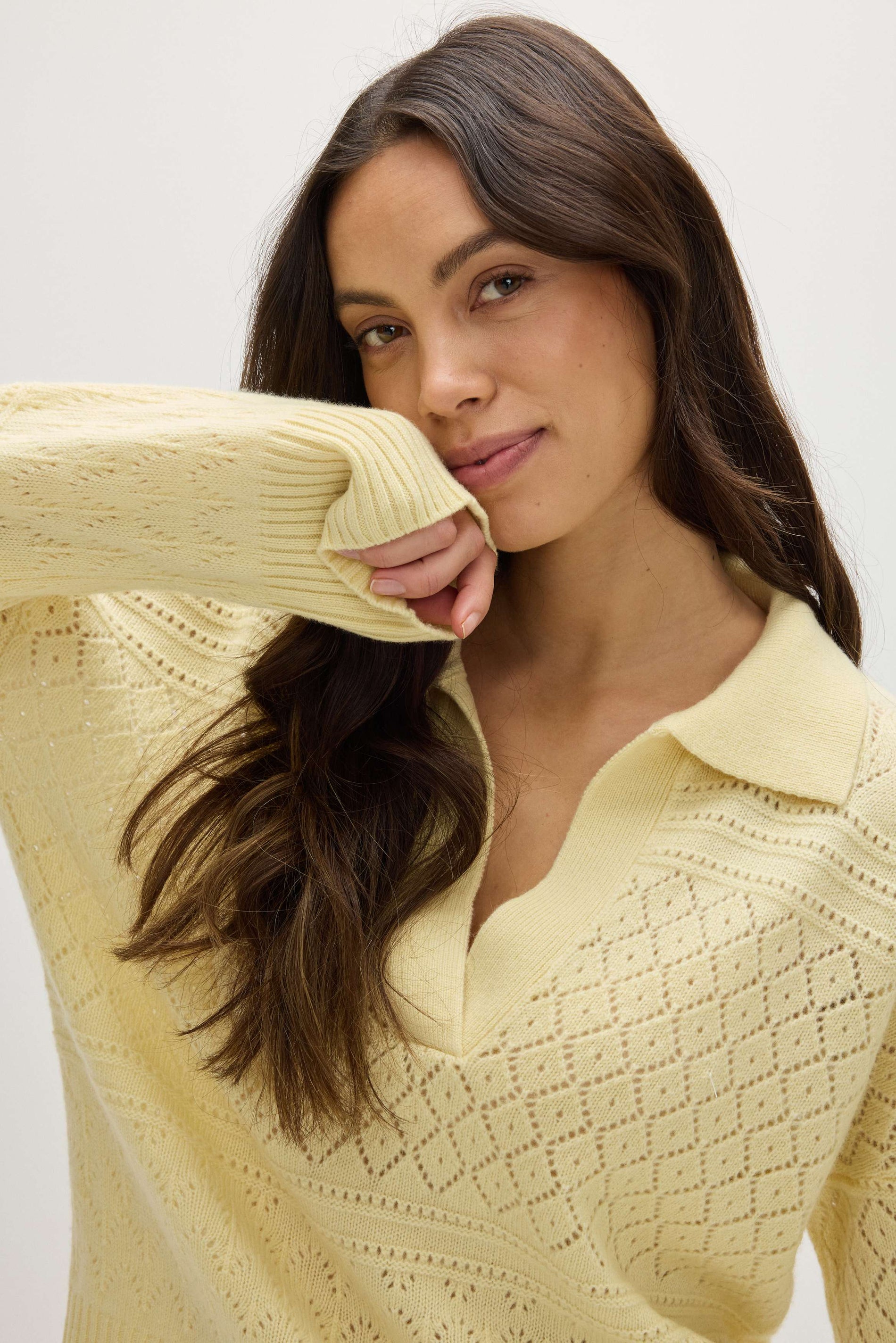 Davida Lace Knitted Open Collar Sweater Sweaters Citrus