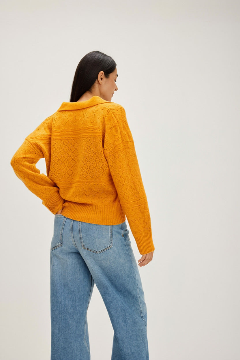 Davida Lace Knitted Open Collar Sweater Sweaters Intense Orange