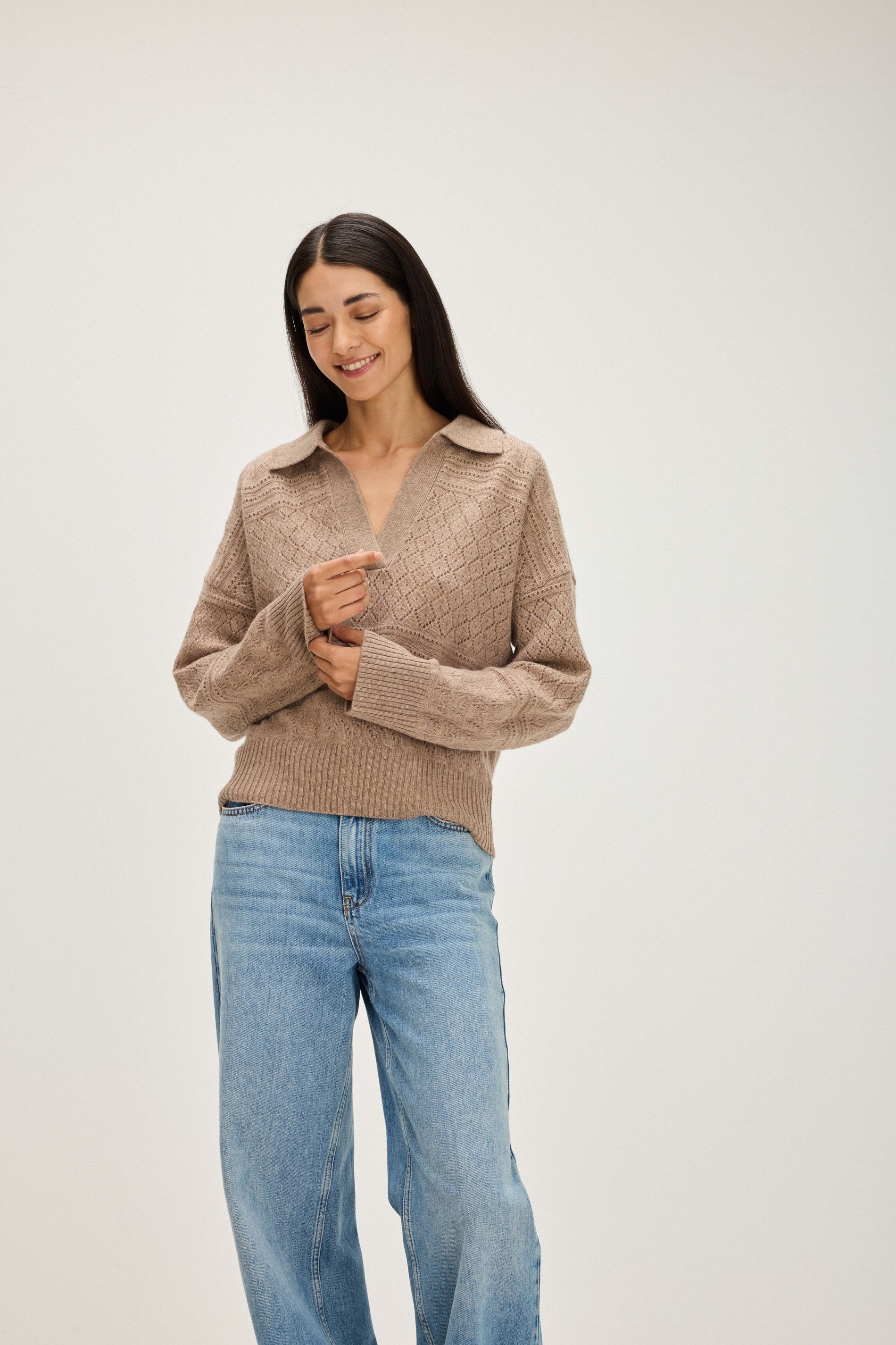 Davida Lace Knitted Open Collar Sweater Sweaters Mink