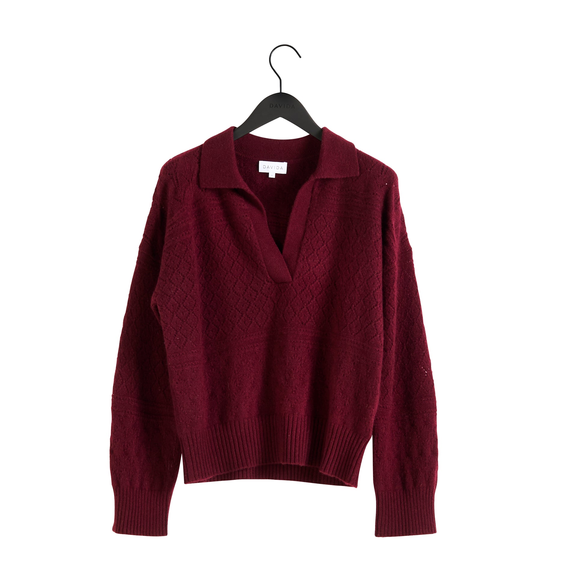Davida Lace Knitted Open Collar Sweater Sweaters Mulberry Red