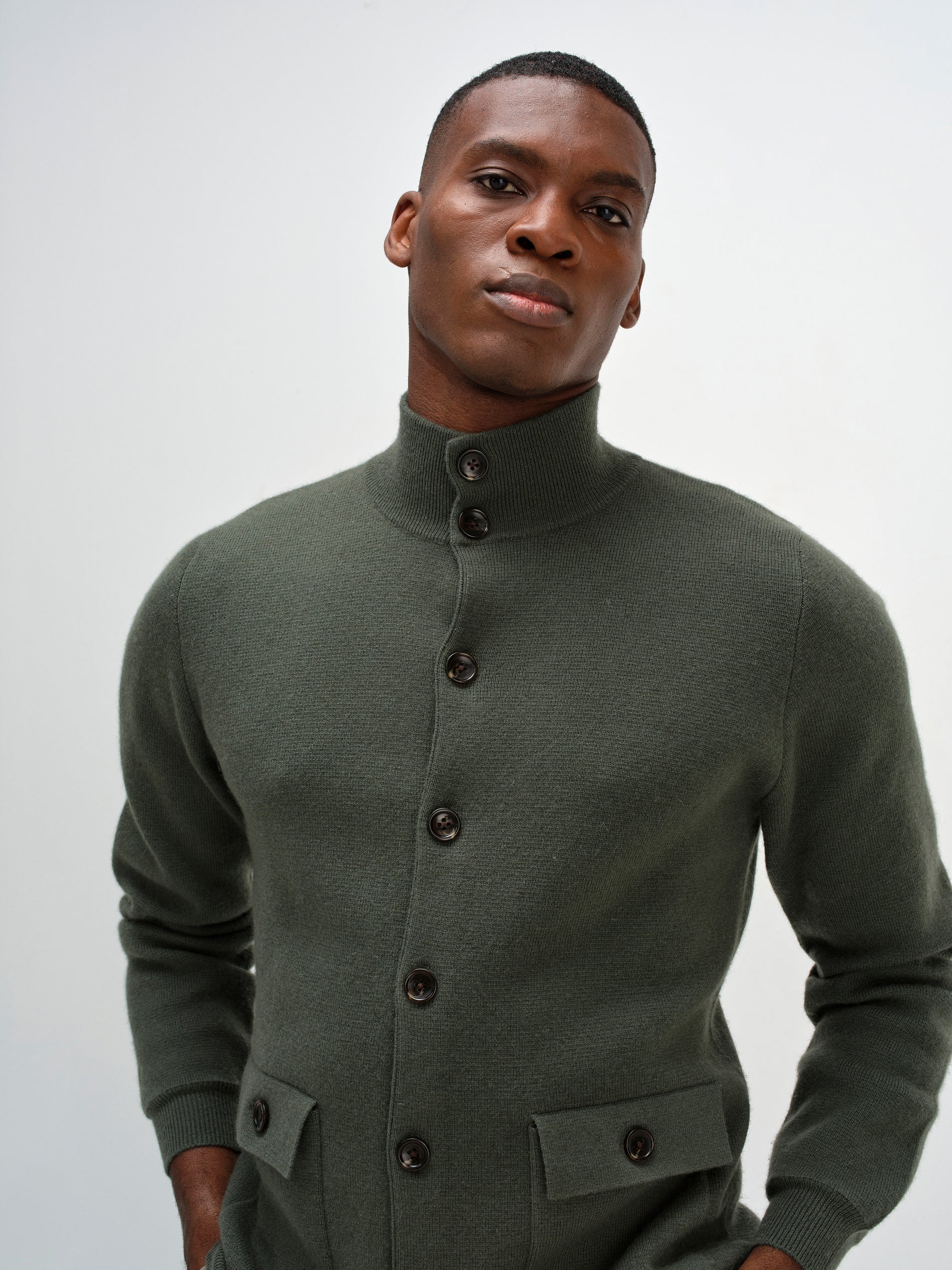 Davida Man Buttoned Jacket Cardigans Army Green