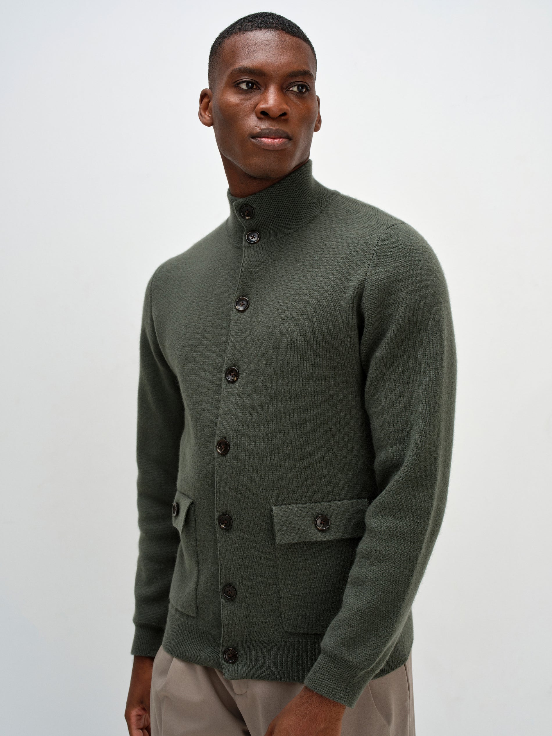 Davida Man Buttoned Jacket Cardigans Army Green