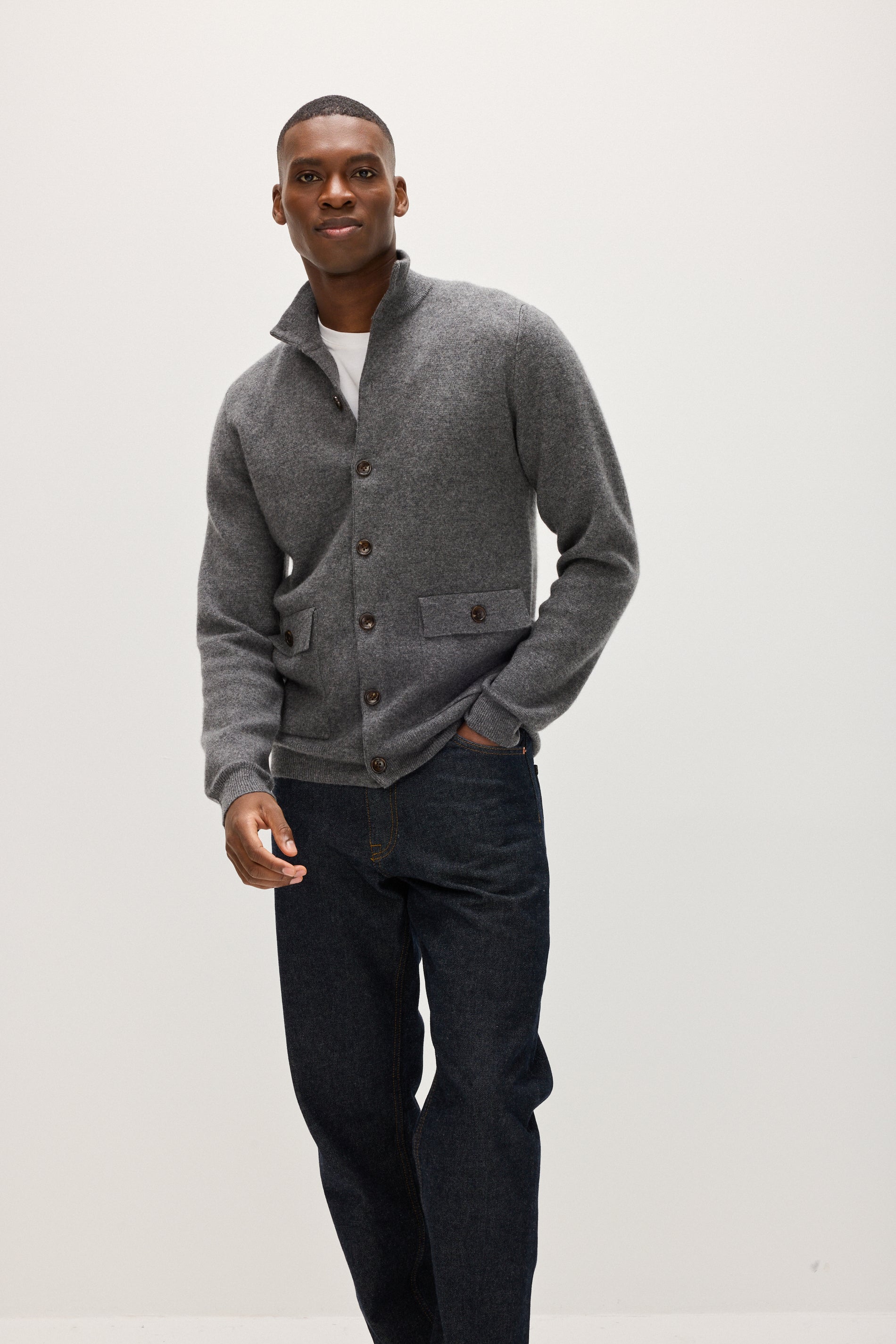 Davida Man Buttoned Jacket Cardigans Dark Grey
