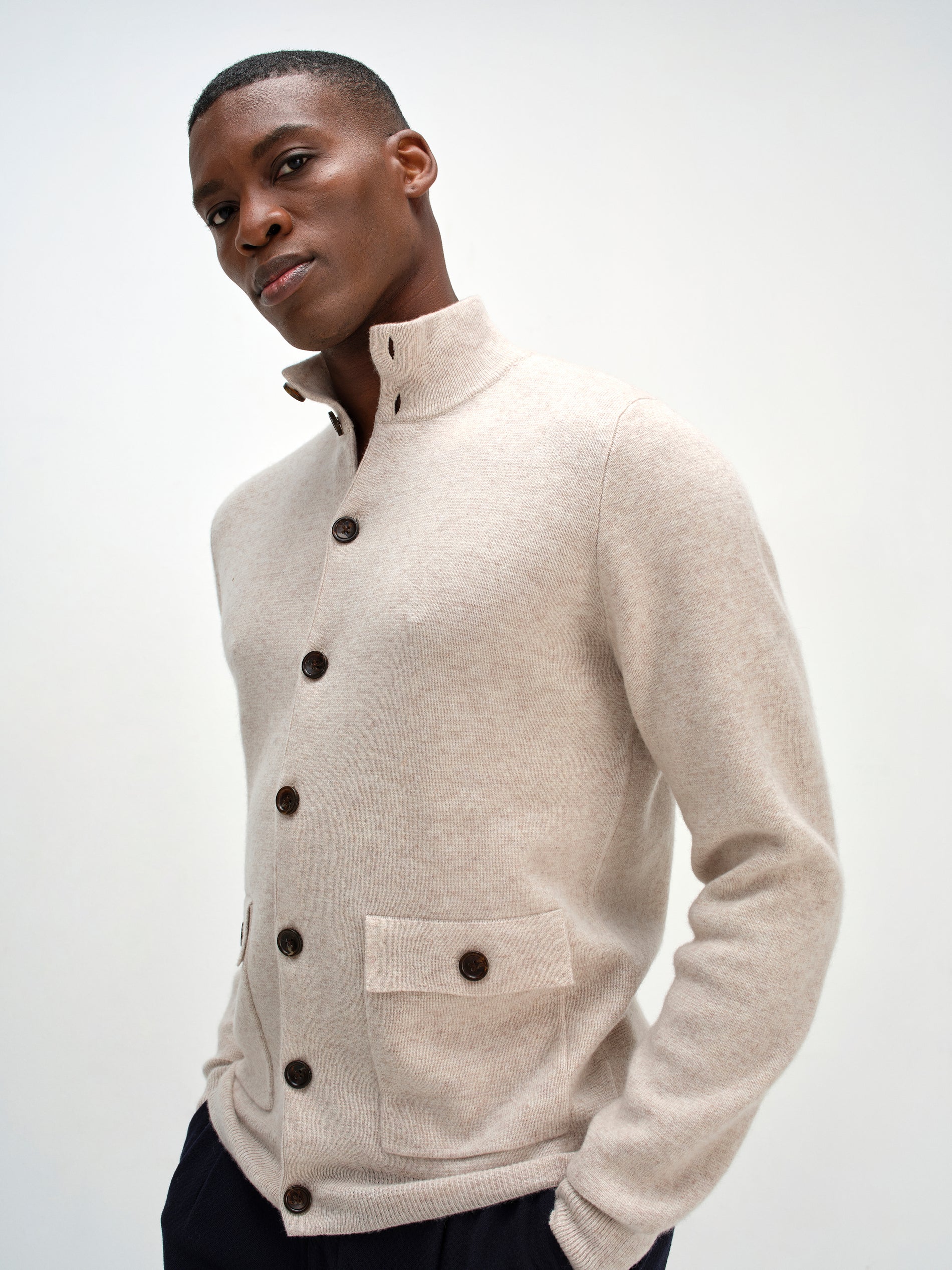 Davida Man Buttoned Jacket Cardigans Light Beige