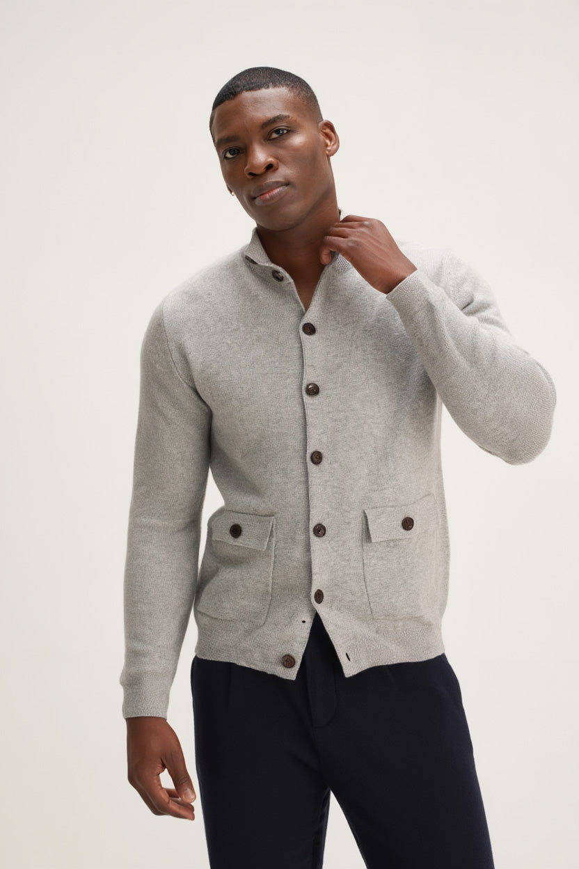 Davida Man Buttoned Jacket Cardigans Light Grey