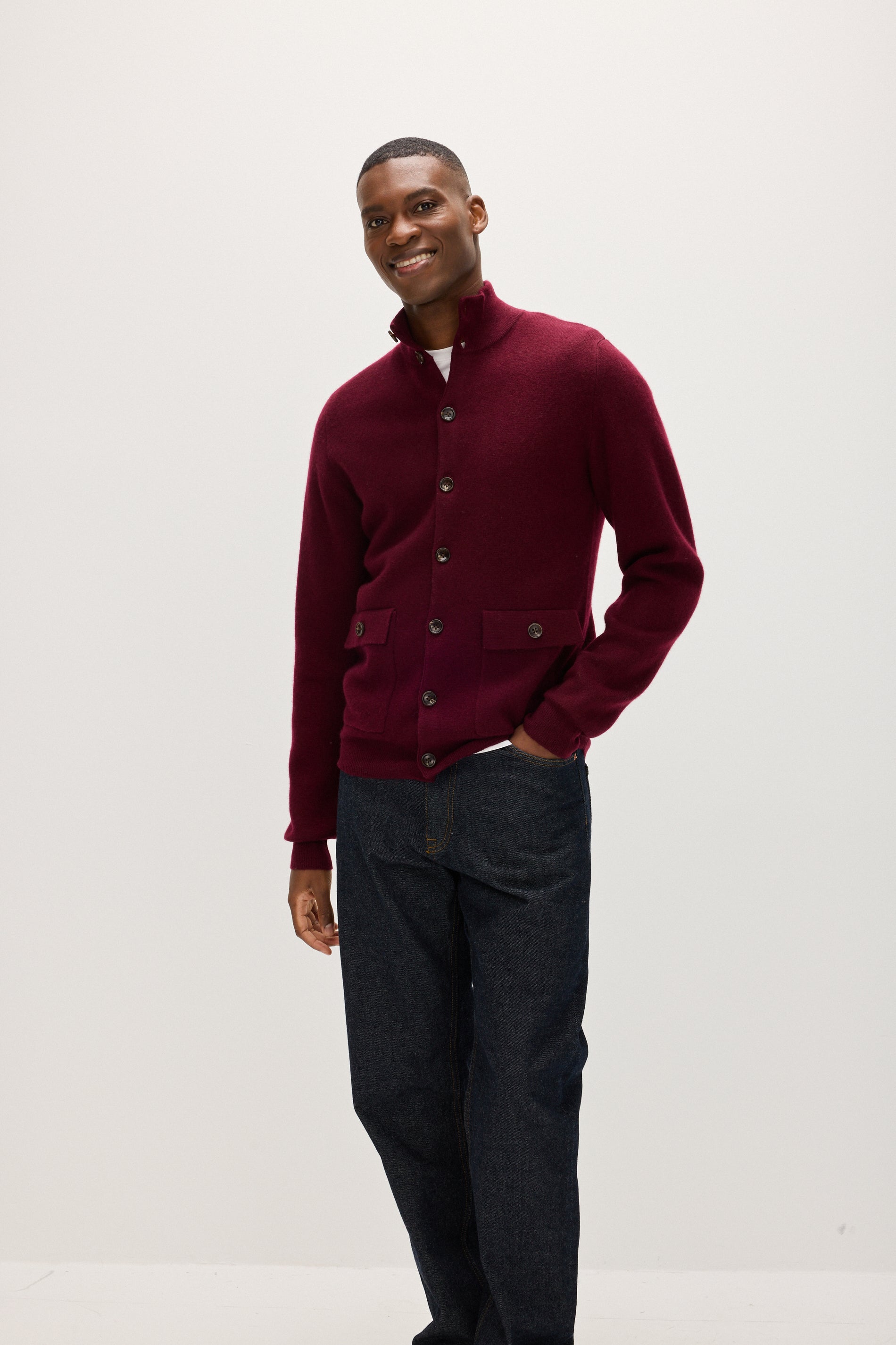 Davida Man Buttoned Jacket Cardigans Mulberry Red
