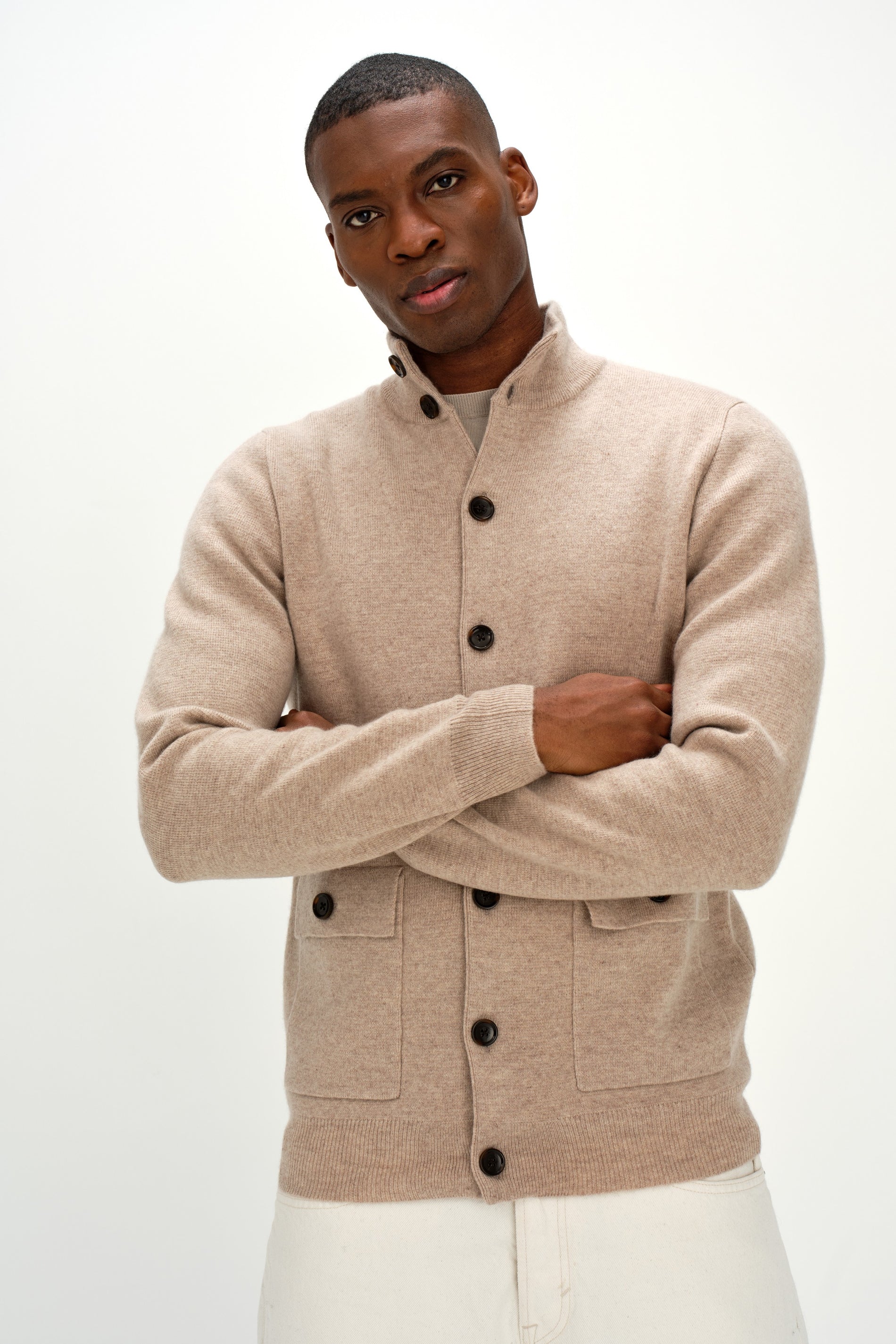 Davida Man Buttoned Jacket Cardigans Sand