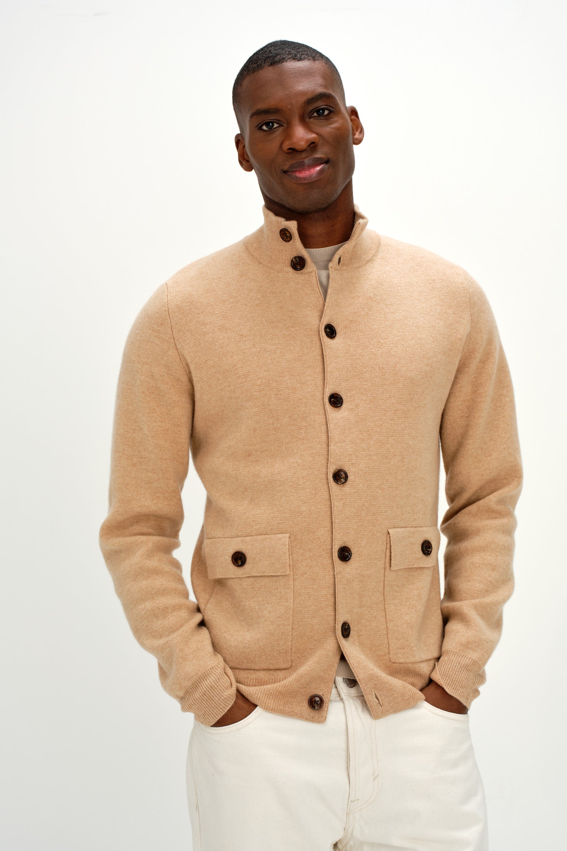 Davida Man Buttoned Jacket Cardigans Wheat