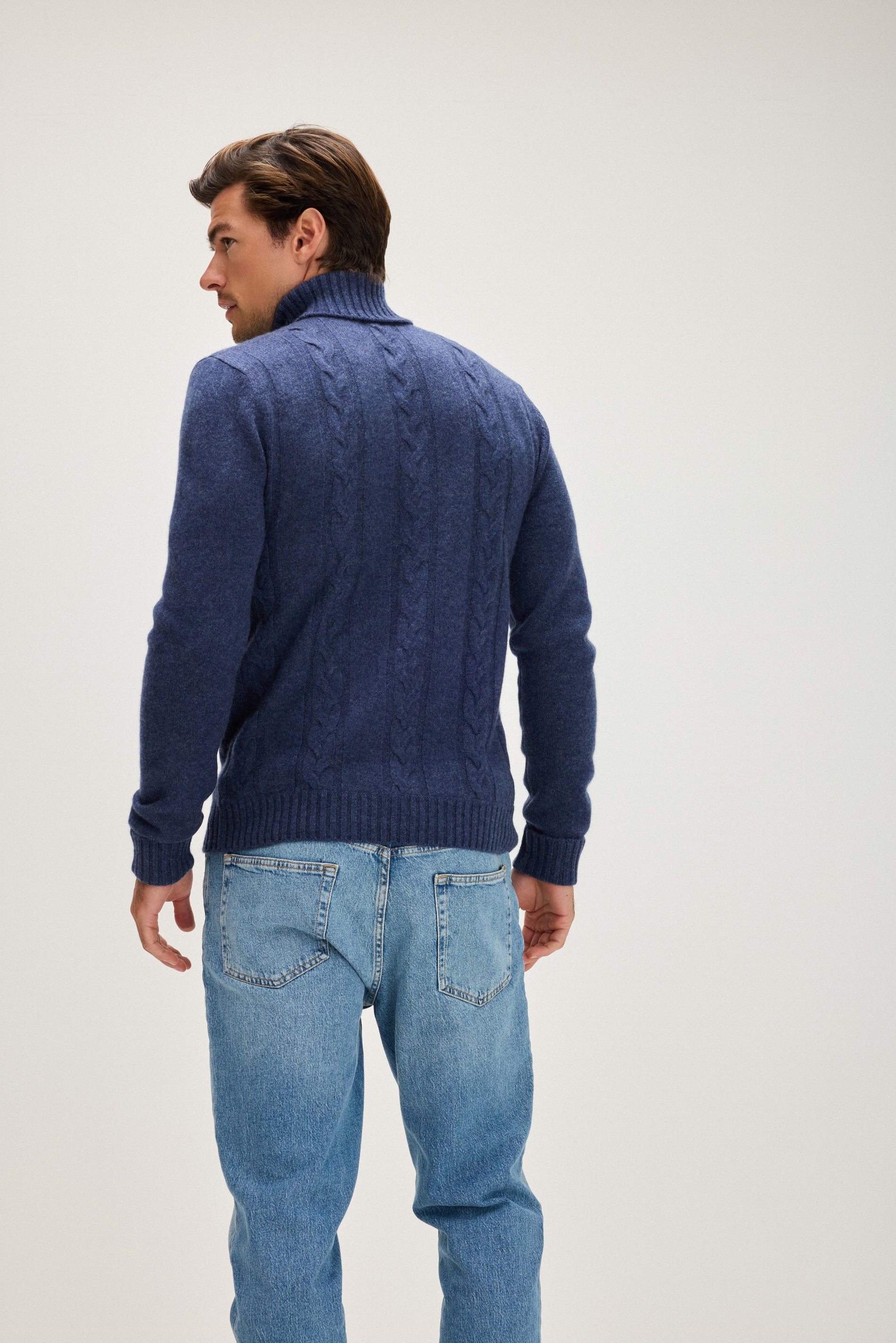Davida Man Cable Turtleneck Sweaters Denim Blue