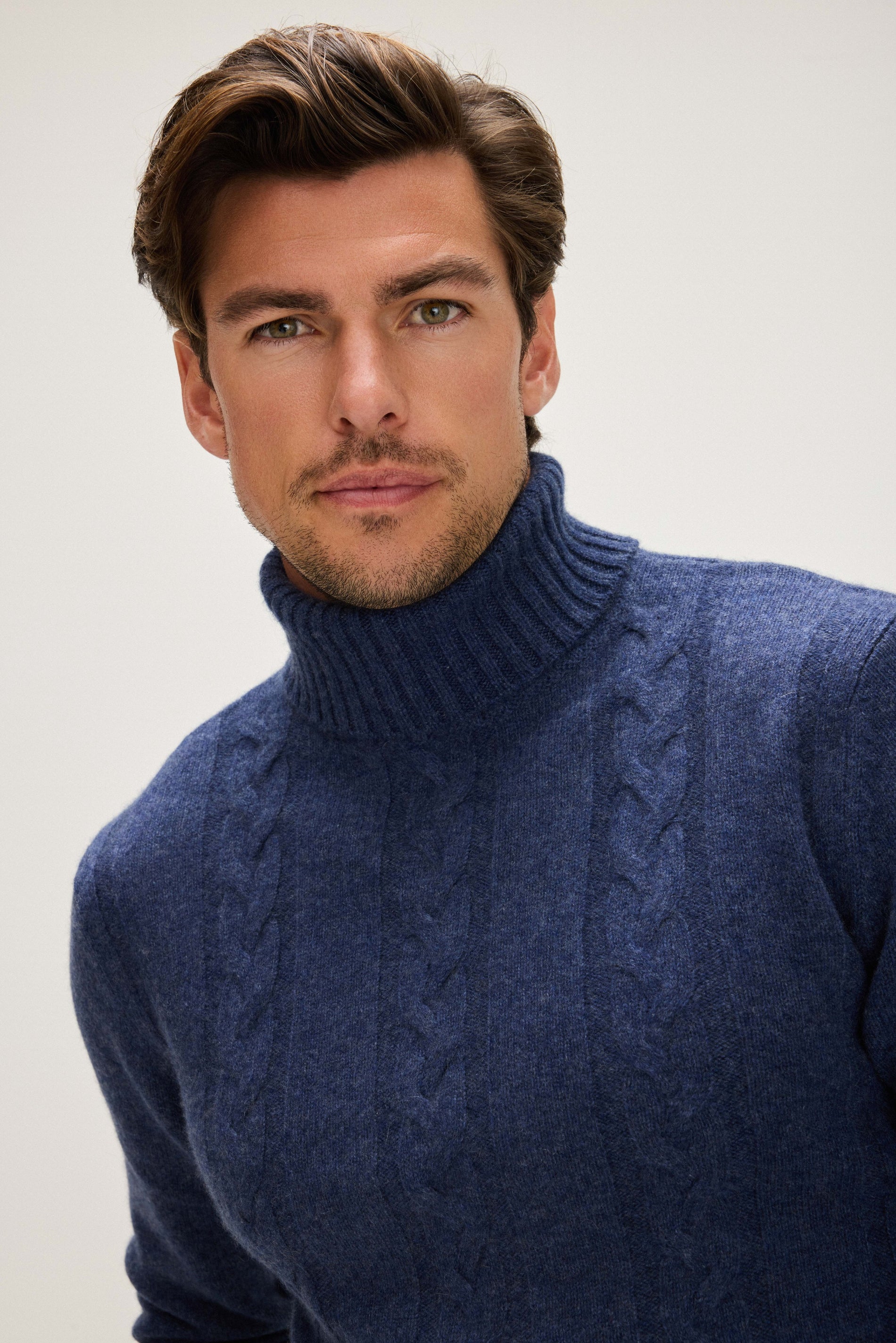 Davida Man Cable Turtleneck Sweaters Denim Blue