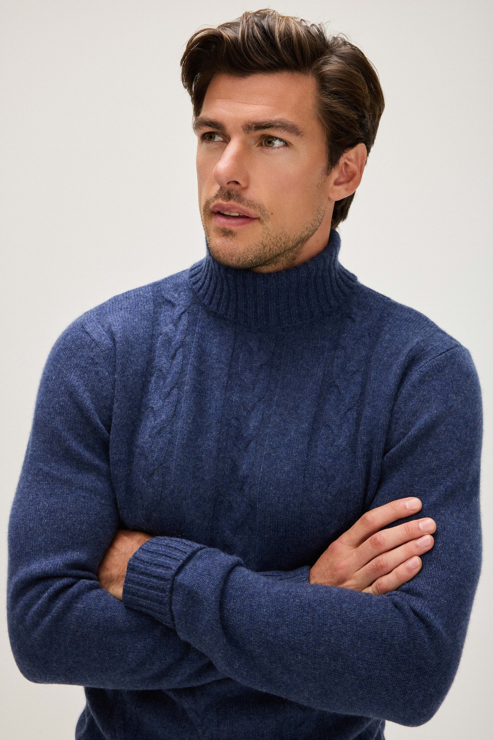 Davida Man Cable Turtleneck Sweaters Denim Blue
