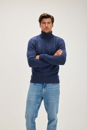 Man Cable Turtleneck - Denim Blue