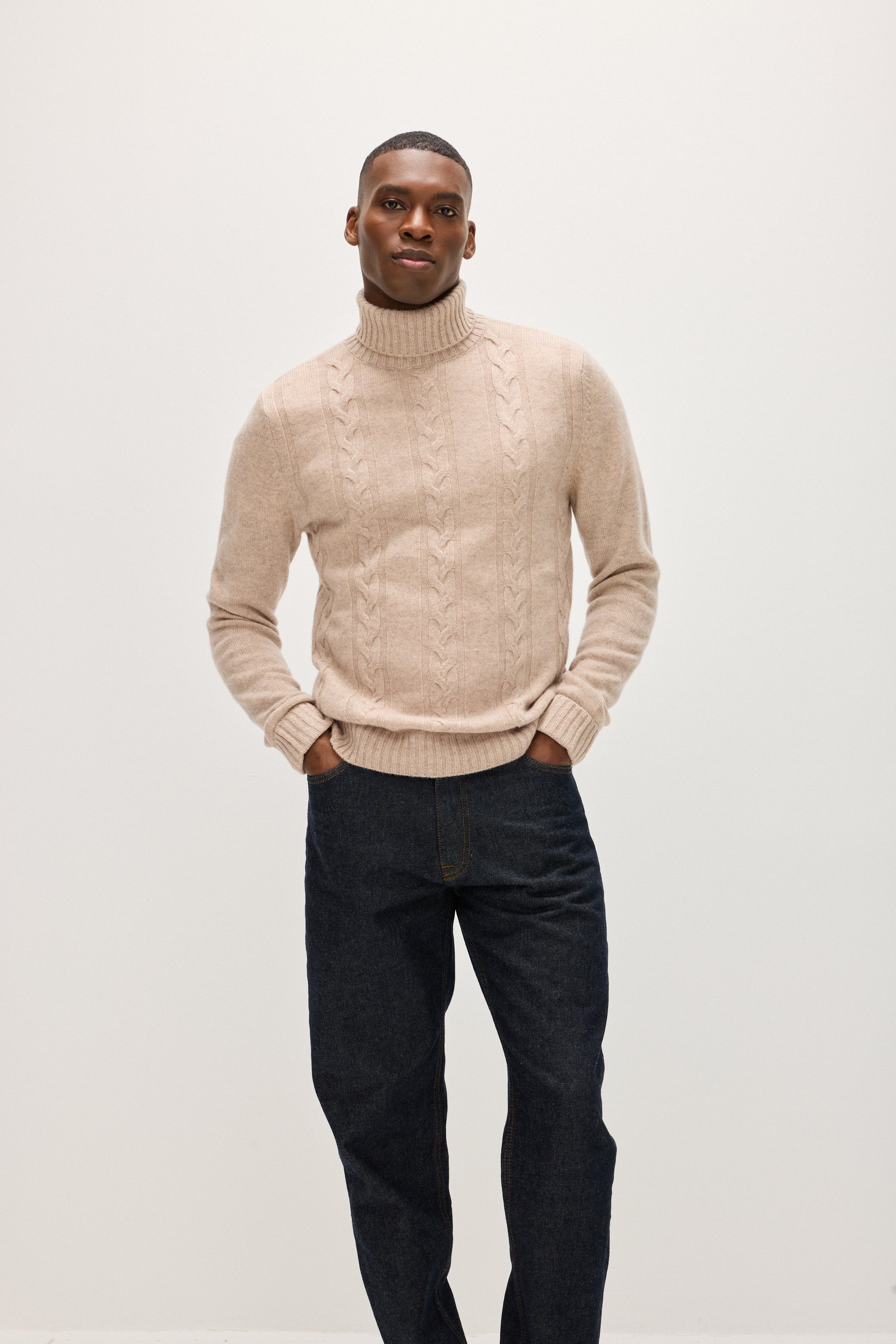 Davida Man Cable Turtleneck Sweaters Sand
