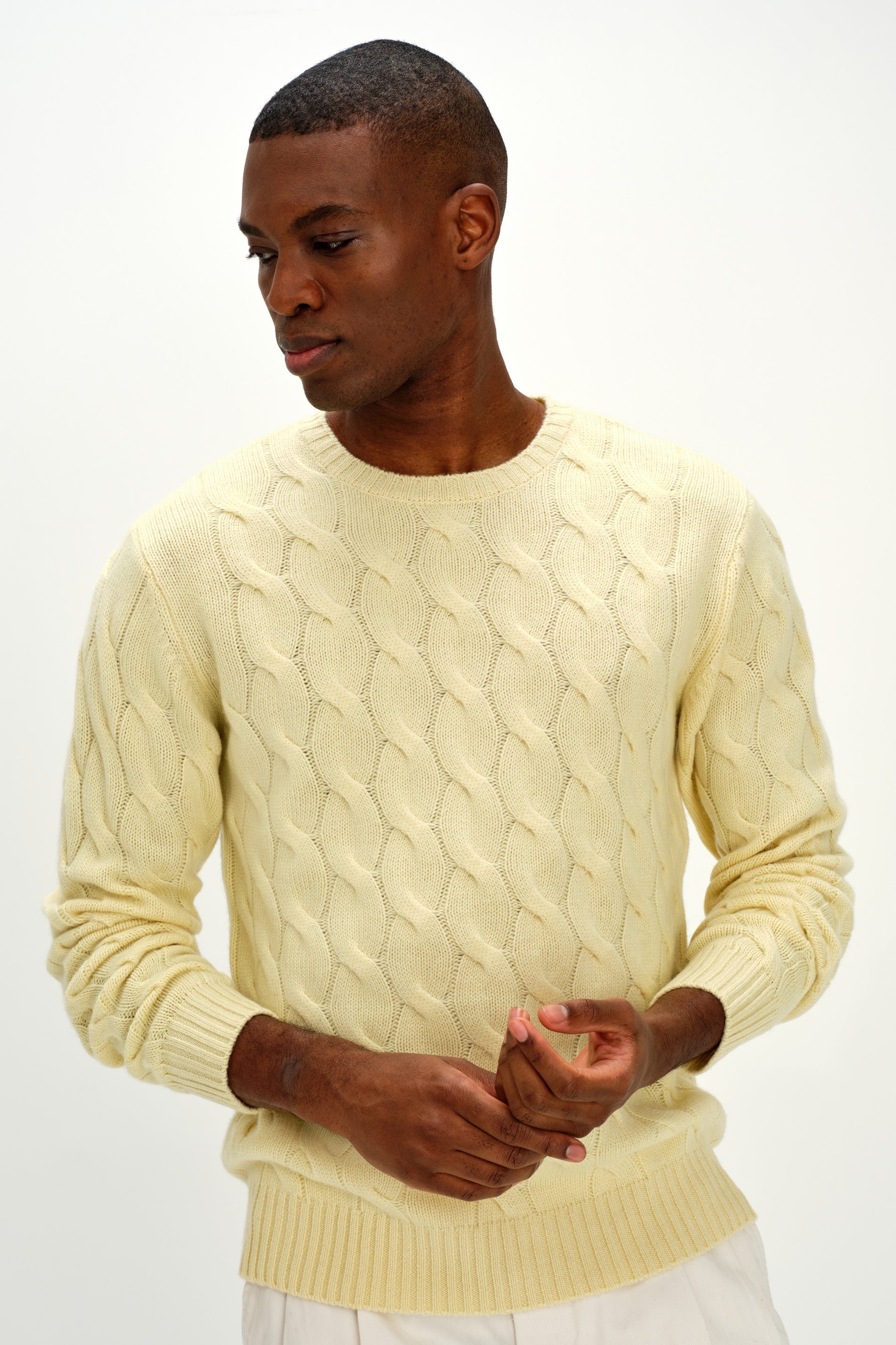 Davida Man Chunky O-neck Cable Sweaters Citrus