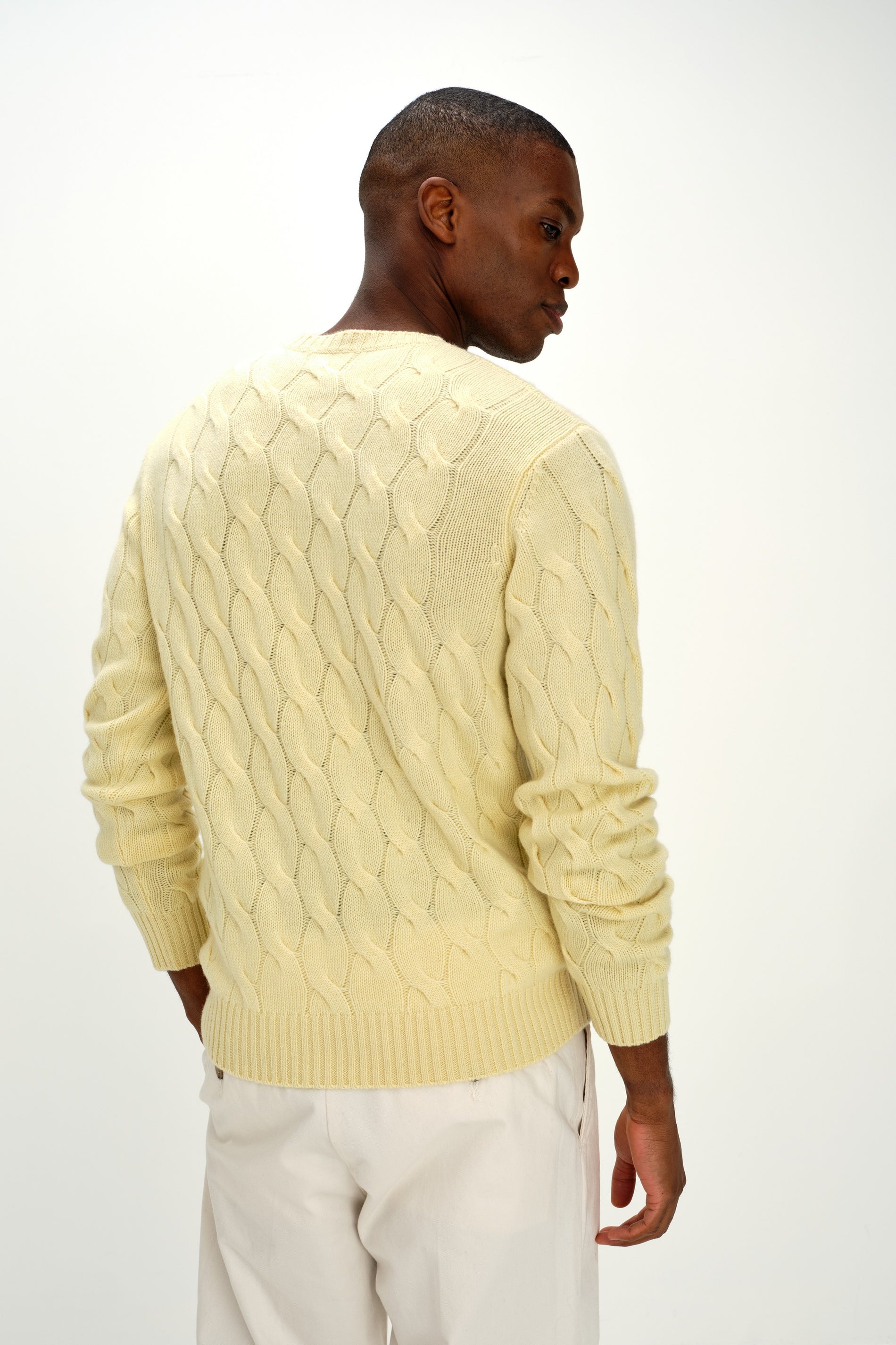 Davida Man Chunky O-neck Cable Sweaters Citrus