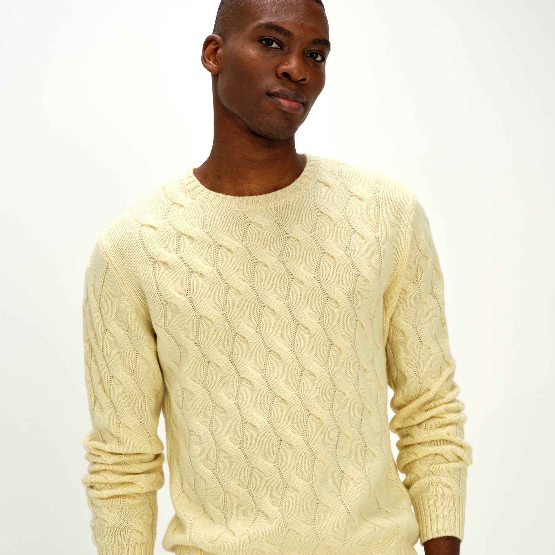 Davida Man Chunky O-neck Cable Sweaters Citrus