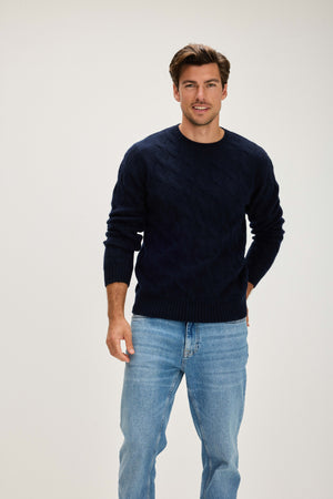 Man Chunky O-neck Cable - Navy