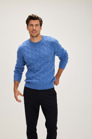 Man Chunky O-neck Cable - Ocean Blue