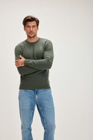 Man Chunky O-neck Sweater - Army Green