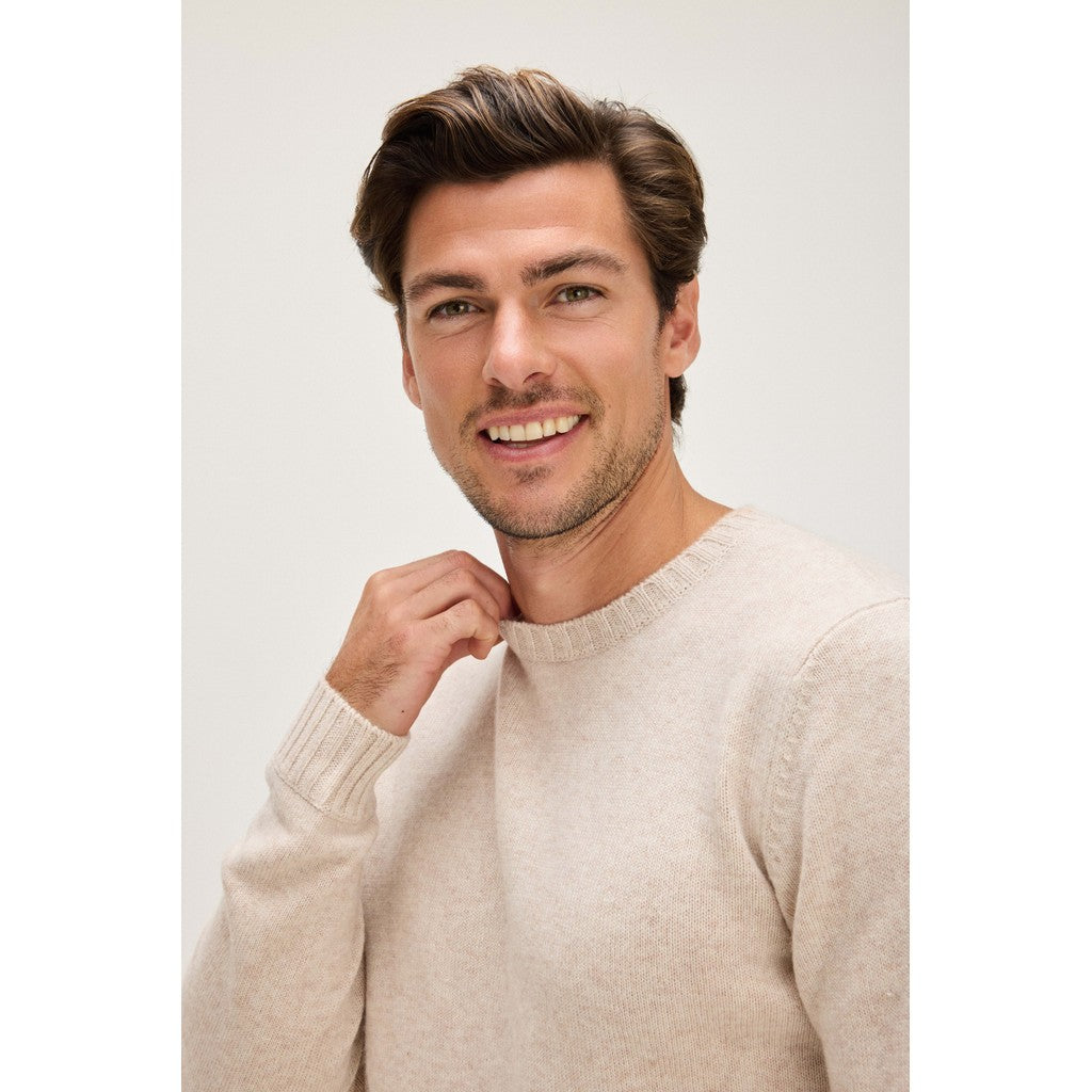 Davida Man Chunky O-neck Sweater Sweaters Light Beige