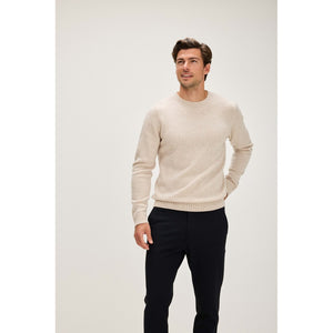 Man Chunky O-neck Sweater - Light Beige