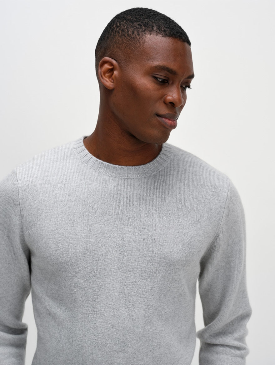 Davida Man Chunky O-neck Sweater Sweaters Light Grey