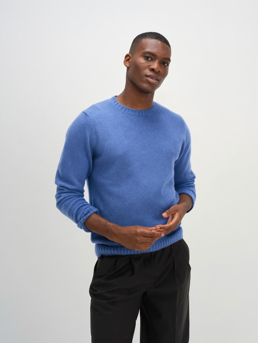 Davida Man Chunky O-neck Sweater Sweaters Ocean Blue