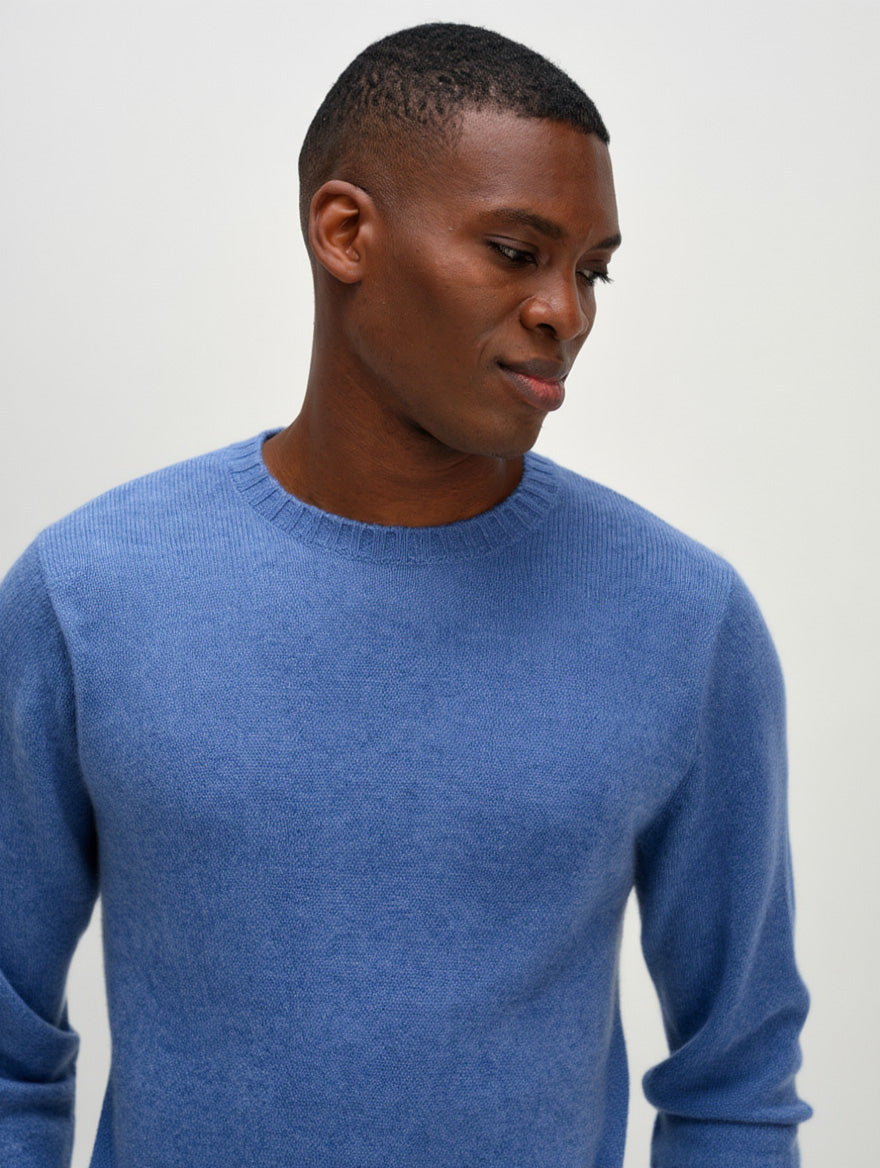 Davida Man Chunky O-neck Sweater Sweaters Ocean Blue