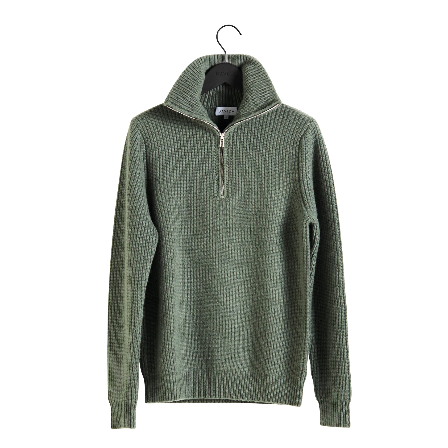 Davida Man Chunky Rib Half Zip Sweaters Army Green