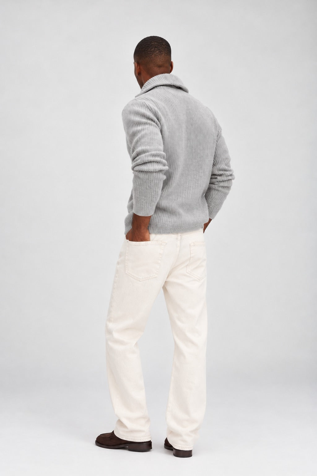 Davida Man Chunky Rib Half Zip Sweaters Light Grey