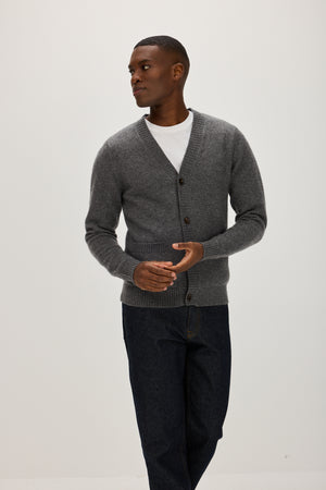 Man Chunky V Cardigan - Dark Grey
