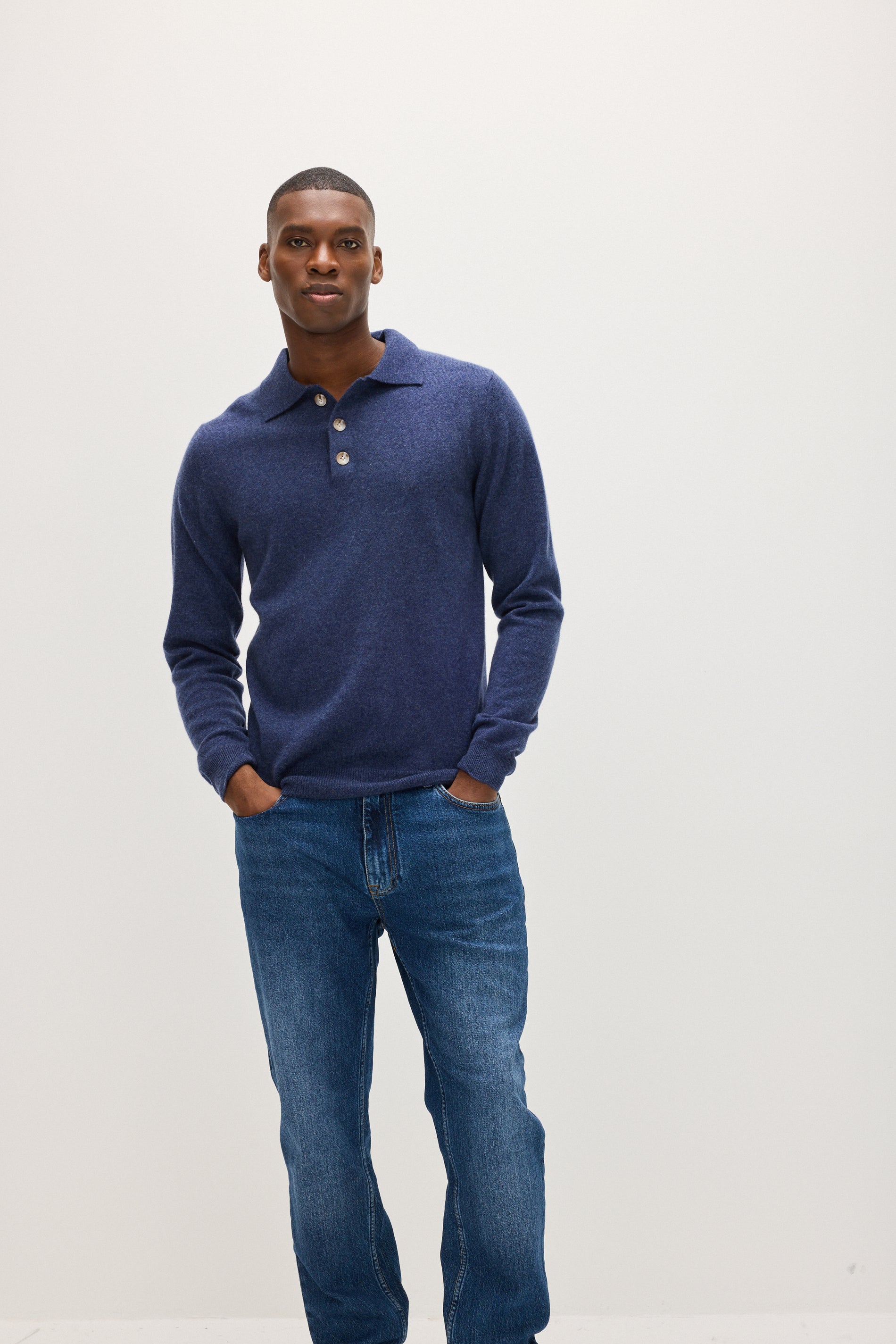 Davida Man Collar Sweaters Denim Blue