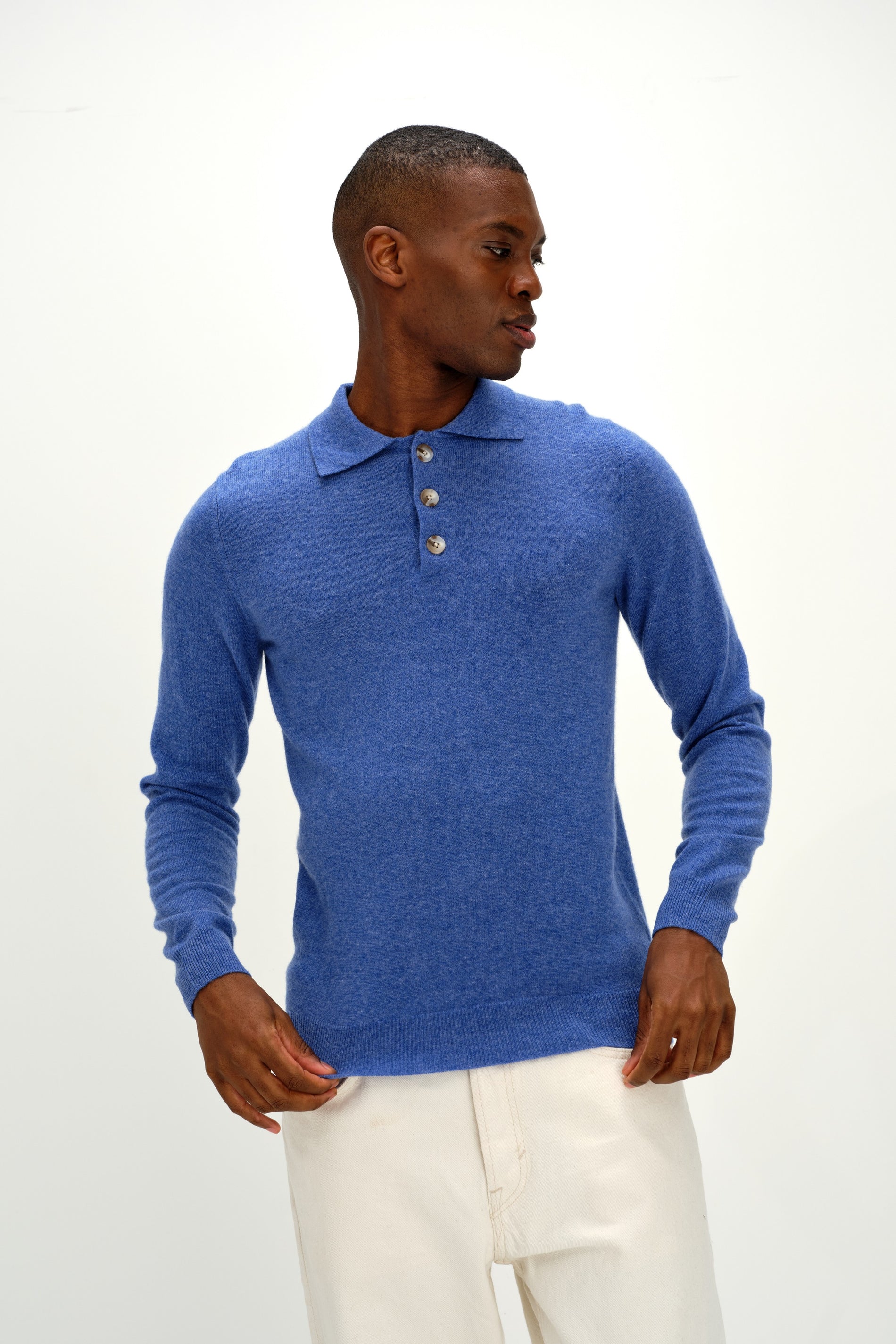 Davida Man Collar Sweaters Ocean Blue