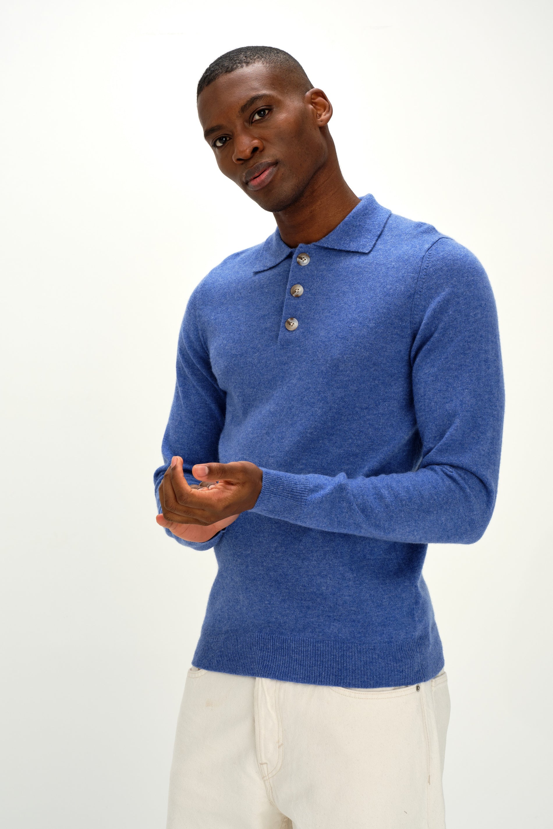 Davida Man Collar Sweaters Ocean Blue