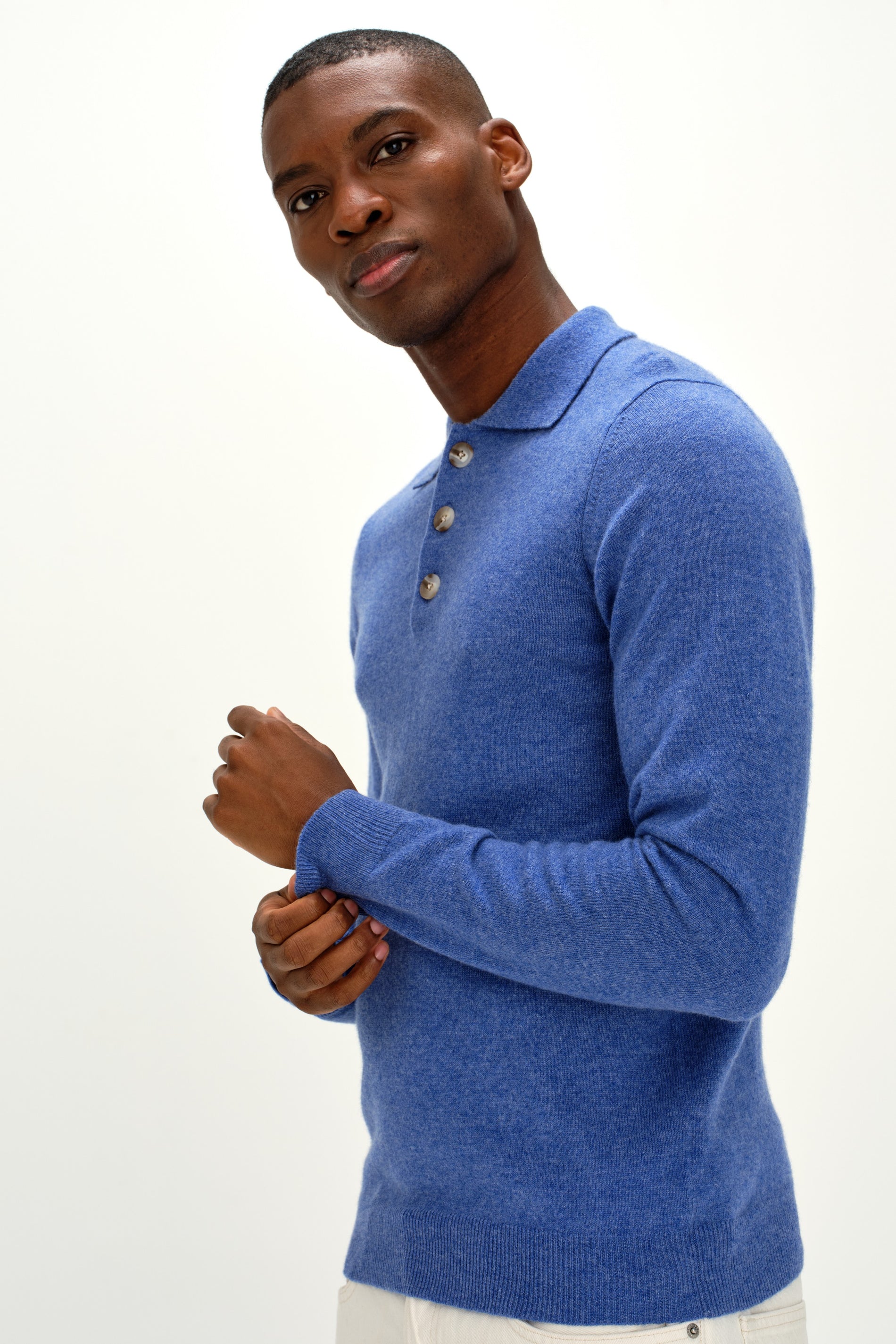 Davida Man Collar Sweaters Ocean Blue