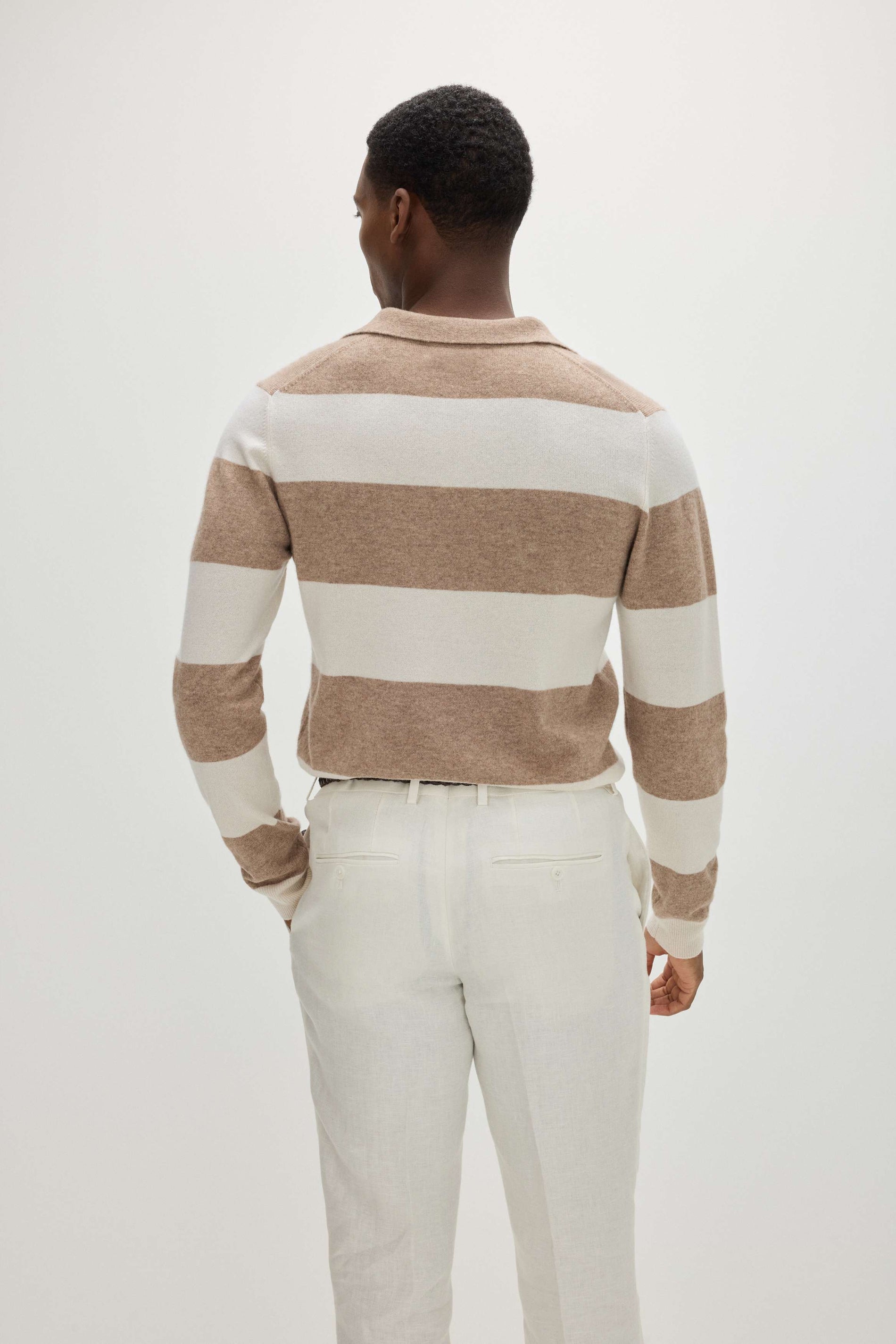 Davida Man Collar Striped Sweaters Mink/White