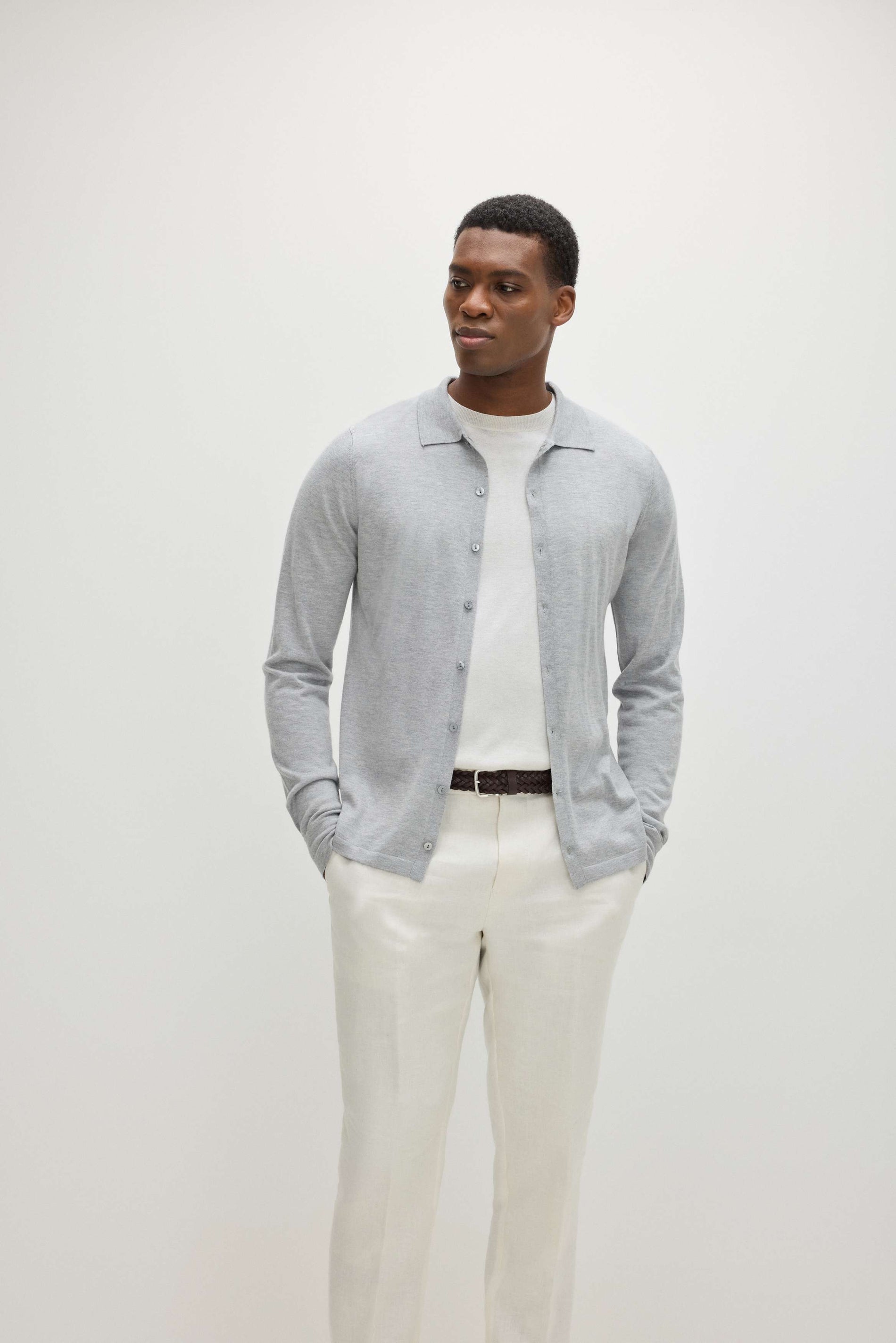 Davida Man Fine Knit Classic Shirt Sweaters Light Grey