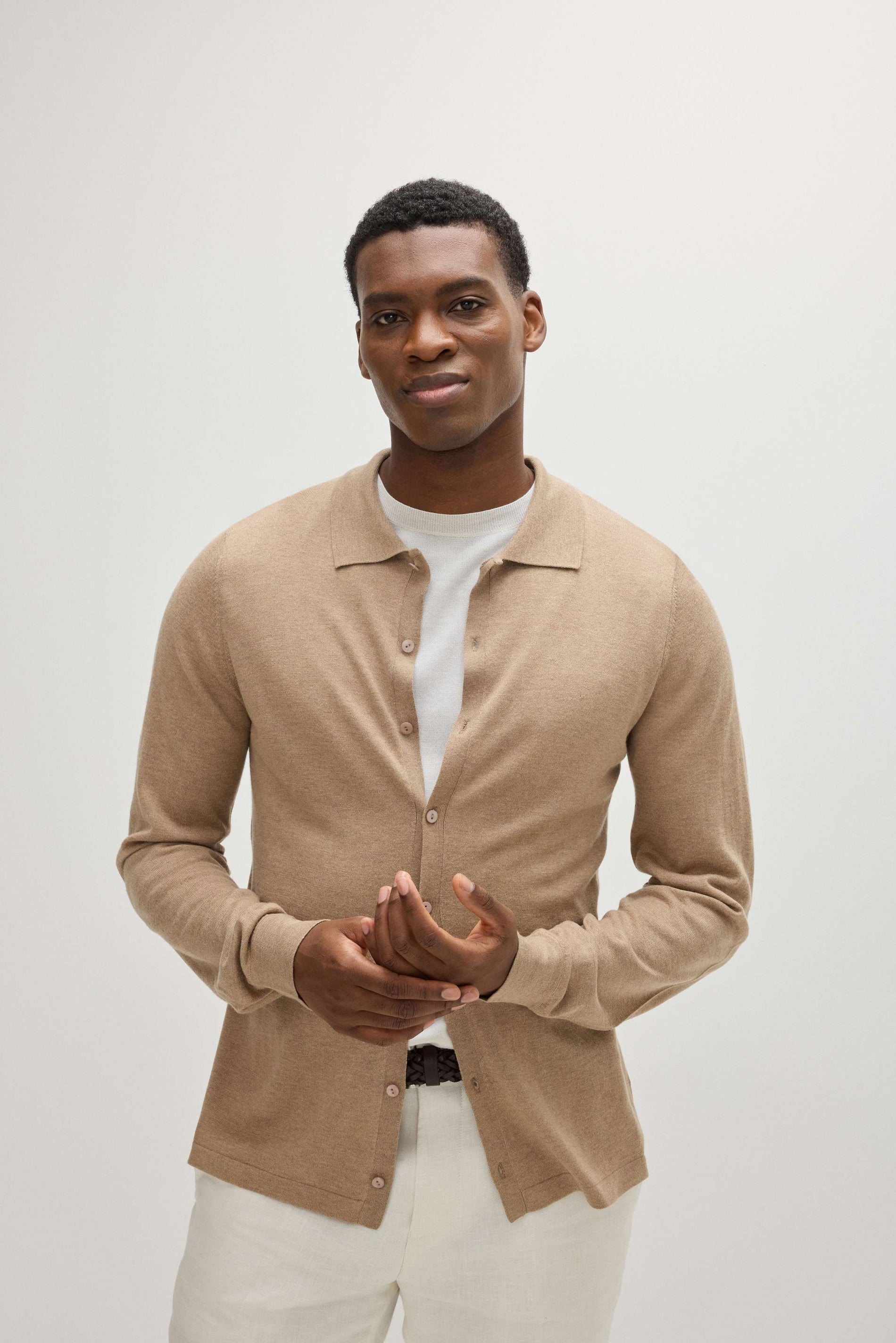 Davida Man Fine Knit Classic Shirt Sweaters Mink