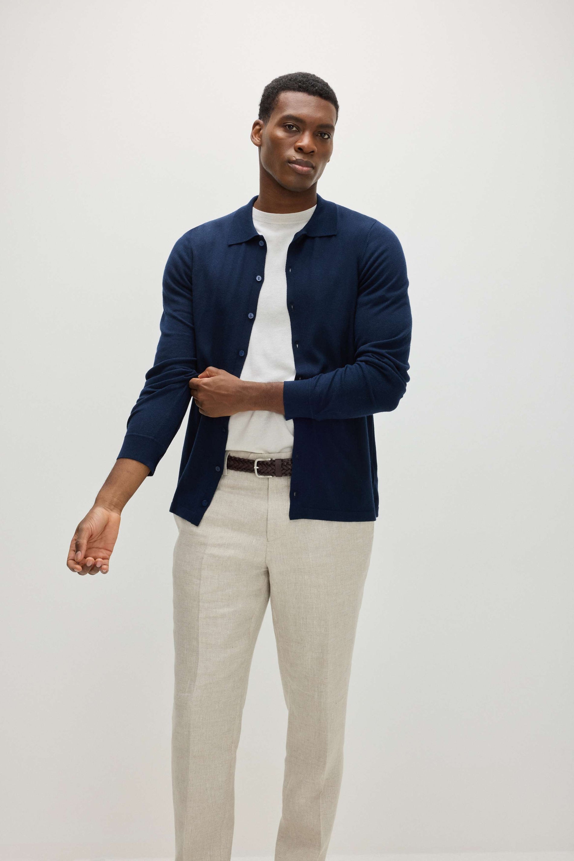 Davida Man Fine Knit Classic Shirt Sweaters Navy