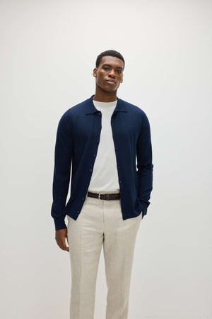 Man Fine Knit Classic Shirt - Navy