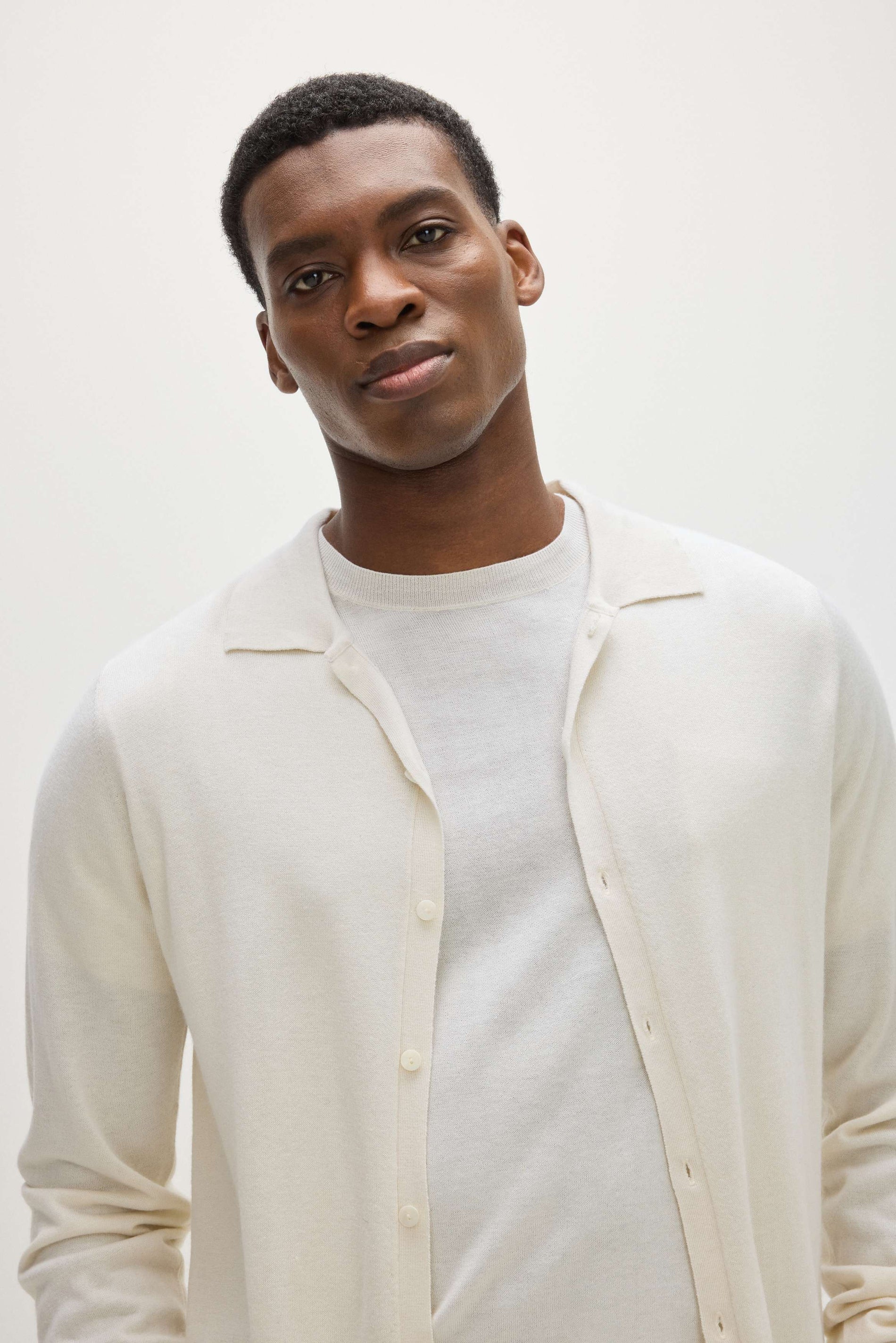 Davida Man Fine Knit Classic Shirt Sweaters White