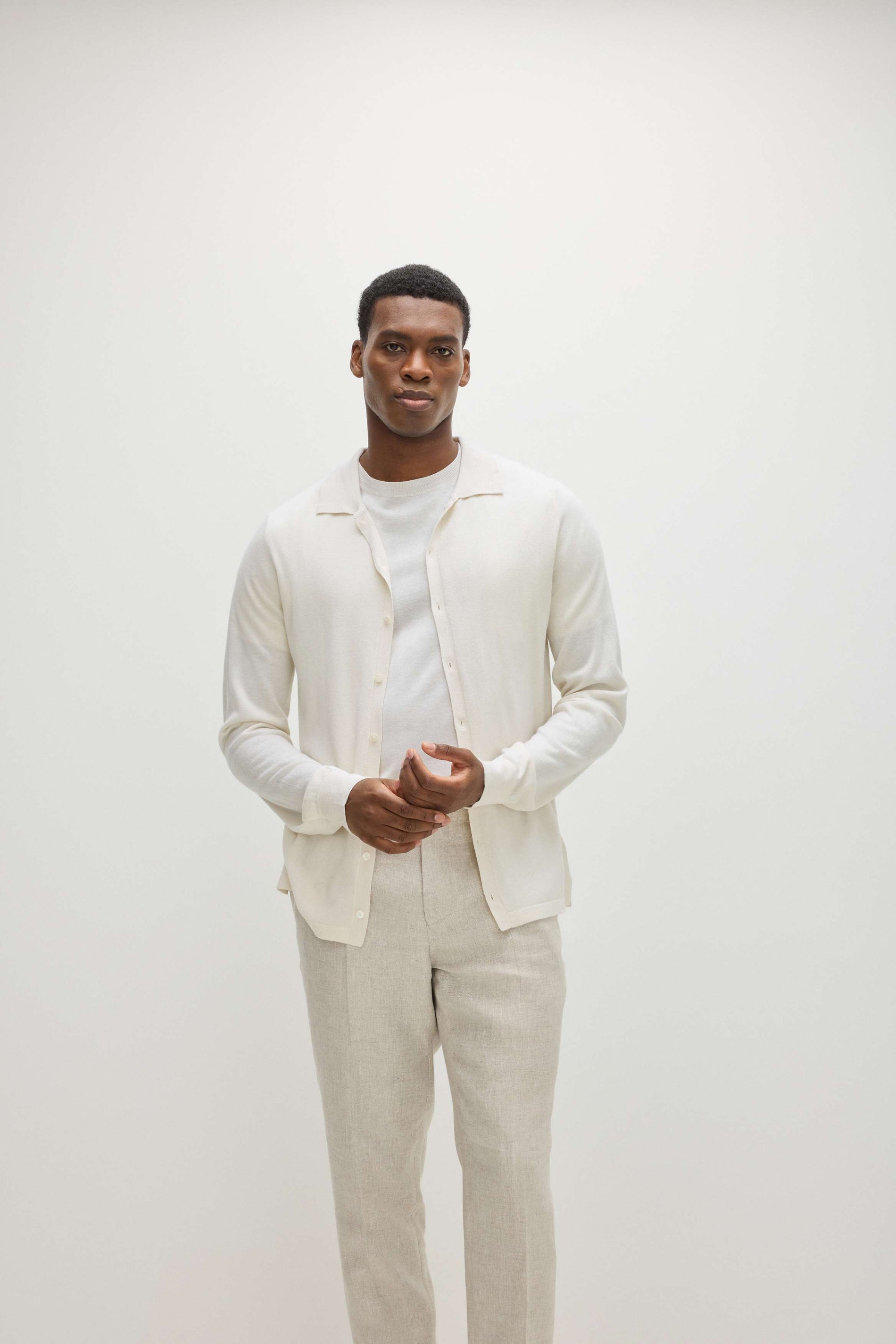 Davida Man Fine Knit Classic Shirt Sweaters White