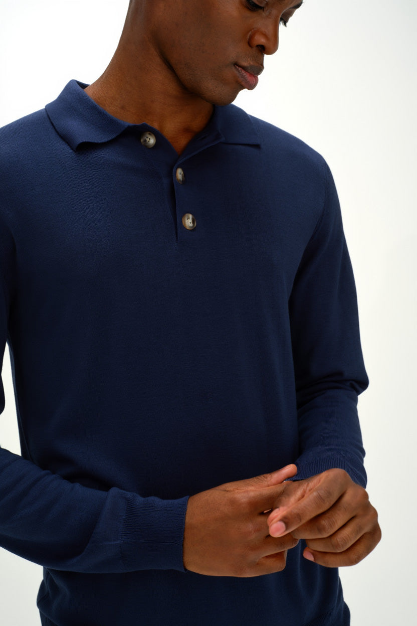 Davida Man Fine Knit Collar Sweaters Navy