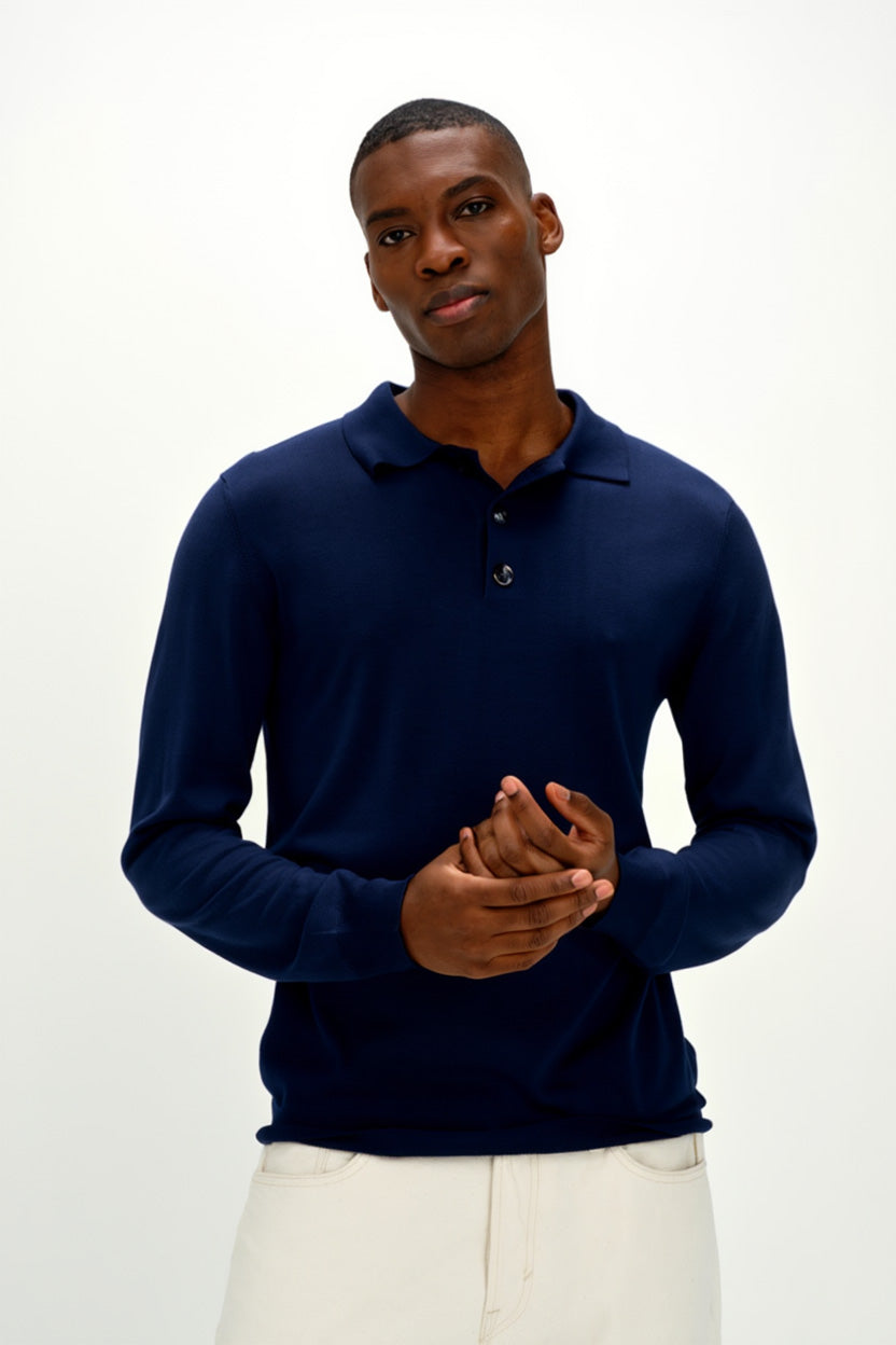 Davida Man Fine Knit Collar Sweaters Navy