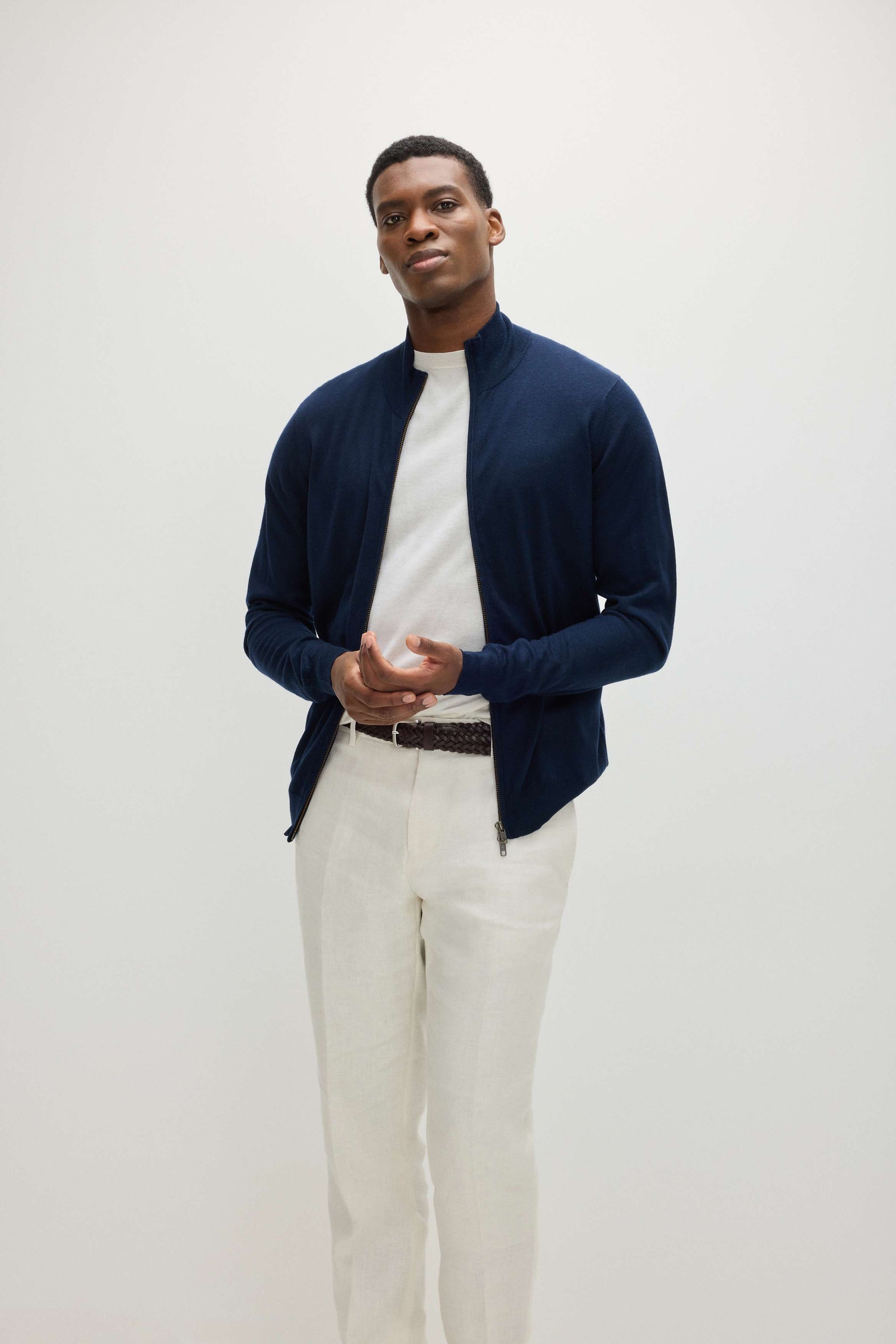 Davida Man Fine Knit Full Zip Sweaters Navy