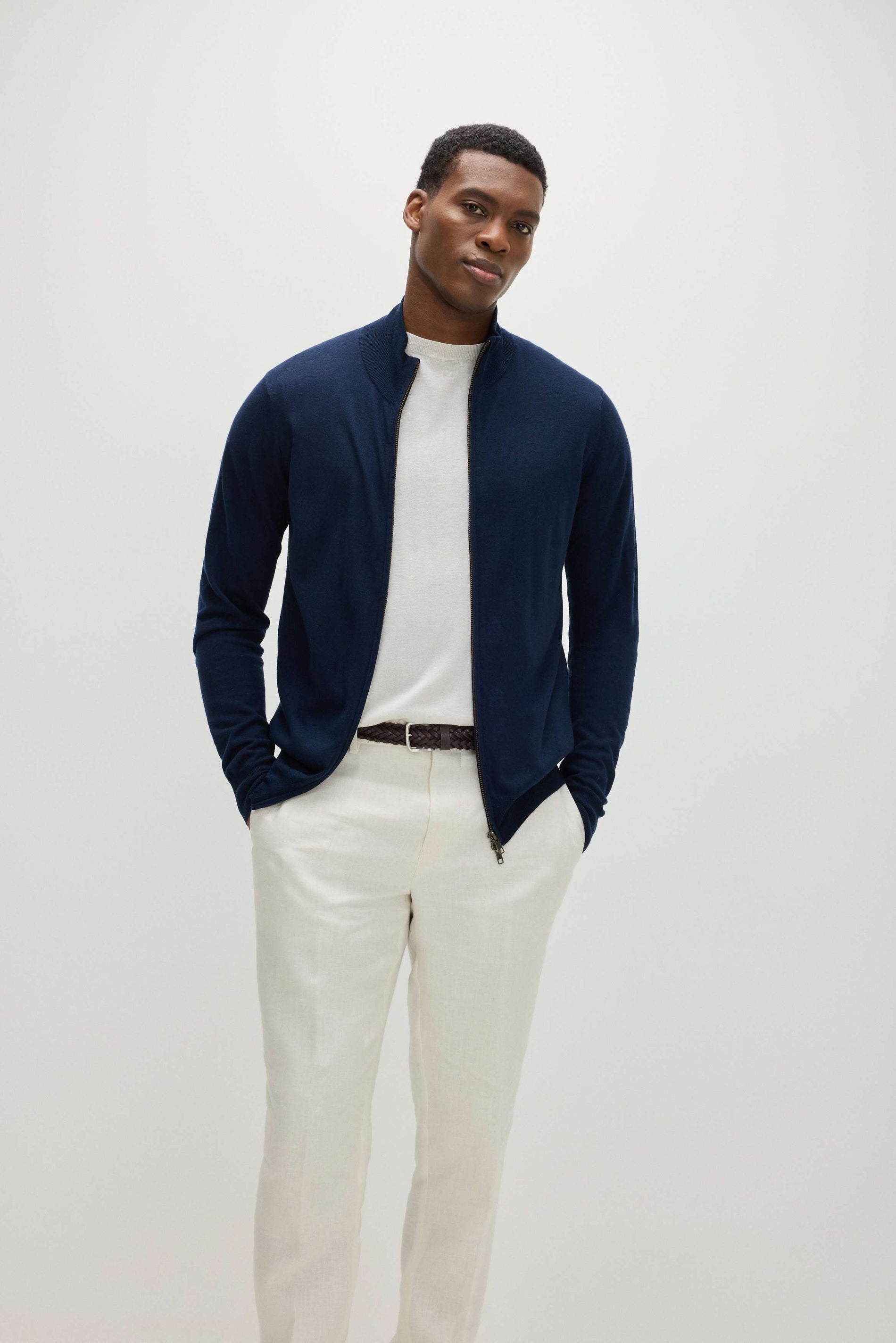 Davida Man Fine Knit Full Zip Sweaters Navy